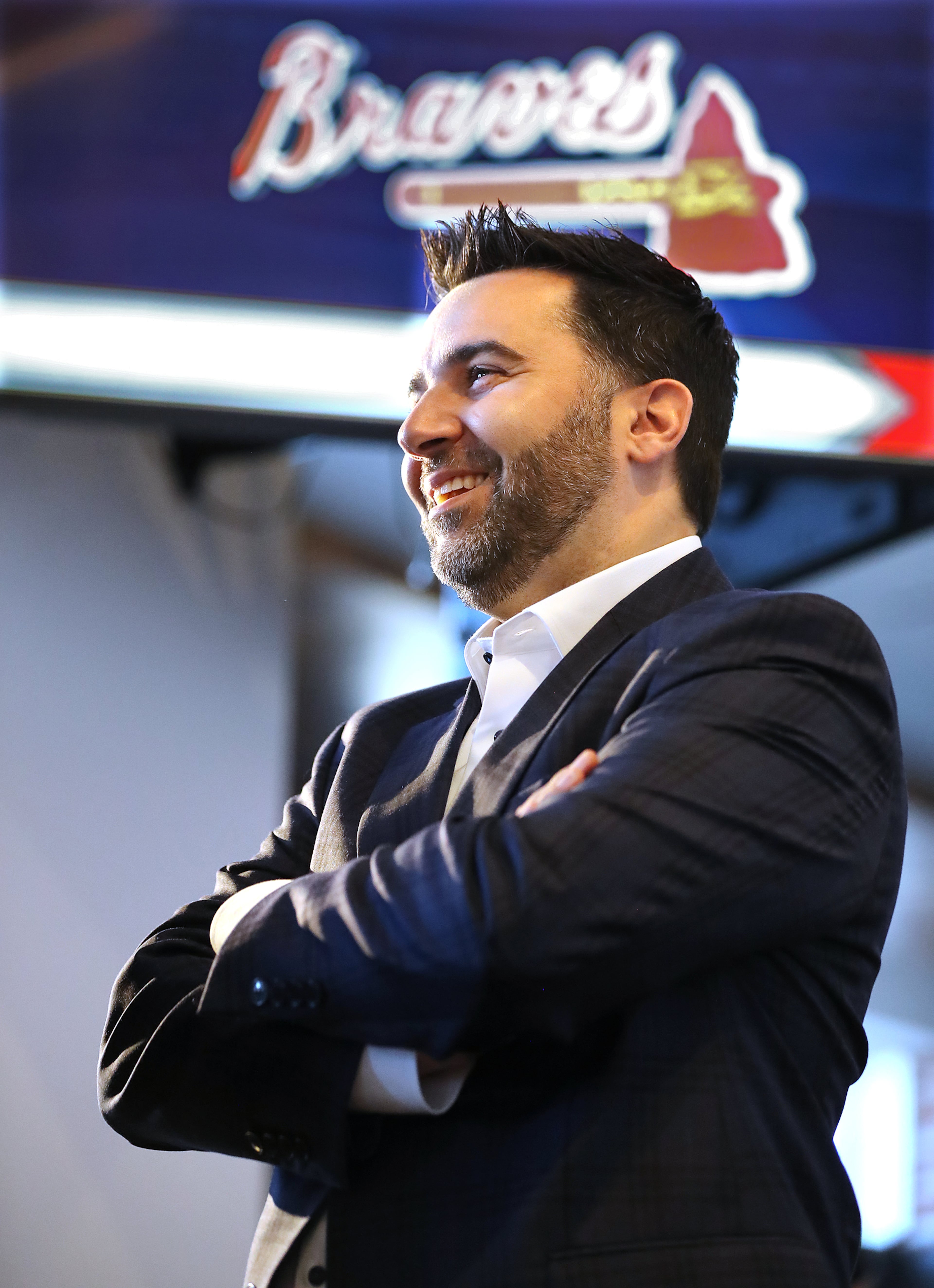 Braves Executive Vice President and General Manager Alex Anthopoulos takes questions from the media after introducing left-handed pitcher Will Smith. Curtis Compton/ccompton@ajc.com