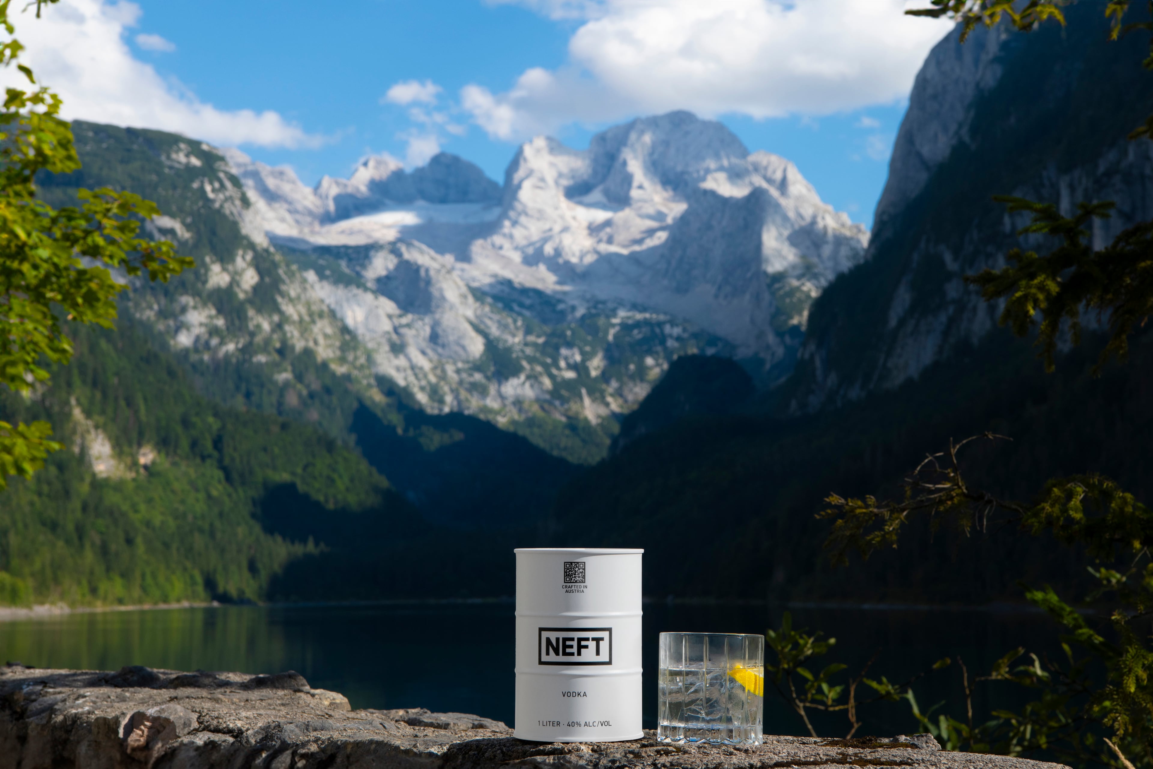 Made from Alpine water and Central European rye, clean, crisp and eco-friendly NEFT vodka comes in recyclable barrels that keep your spirit chilled. (Courtesy of Neft)