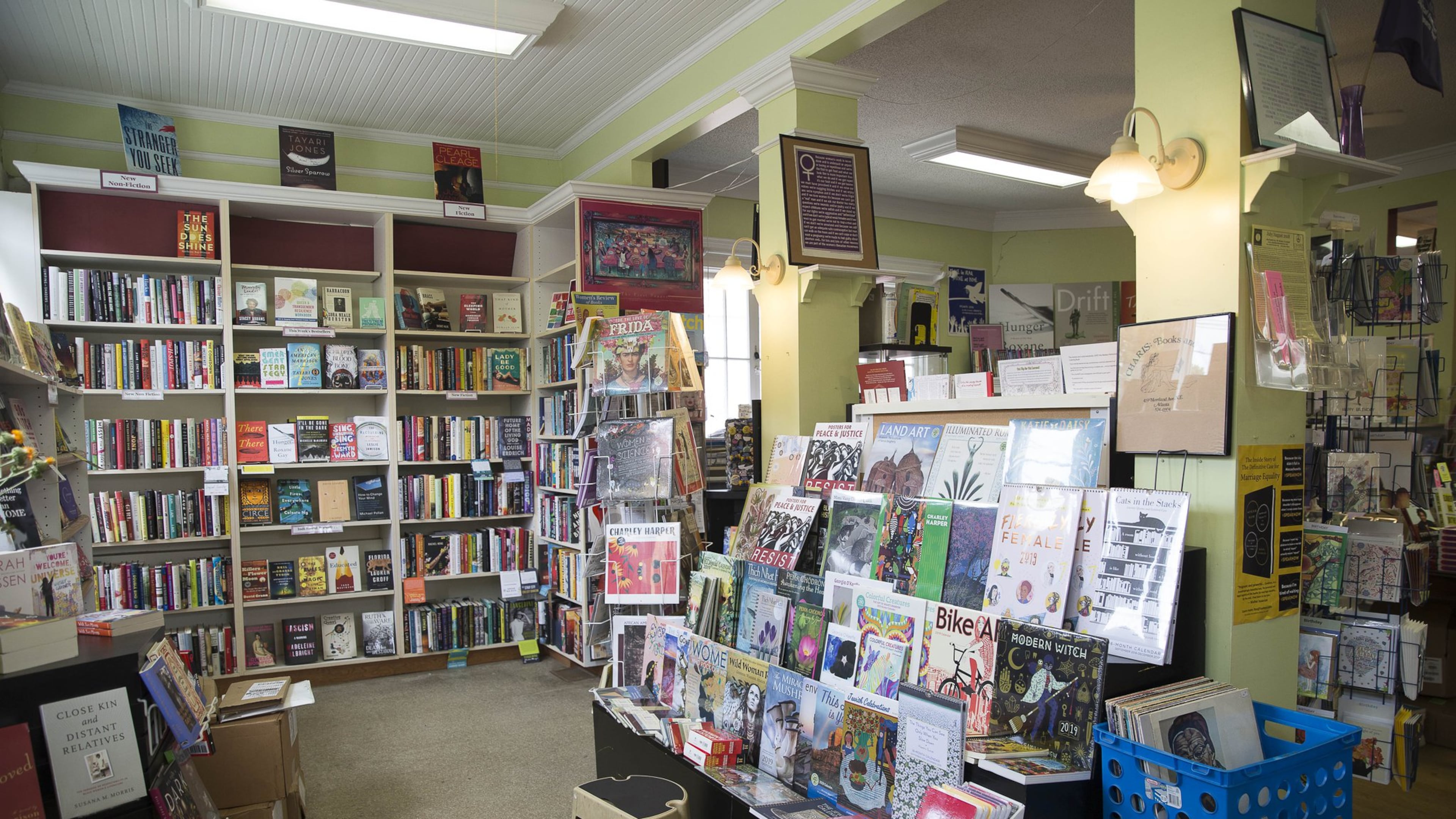 Books line the shelves at Charis Books and More in Atlanta’s Little Five Points community. The independent bookstore sells new and used books in a variety of topics. (ALYSSA POINTER/ALYSSA.POINTER@AJC.COM)