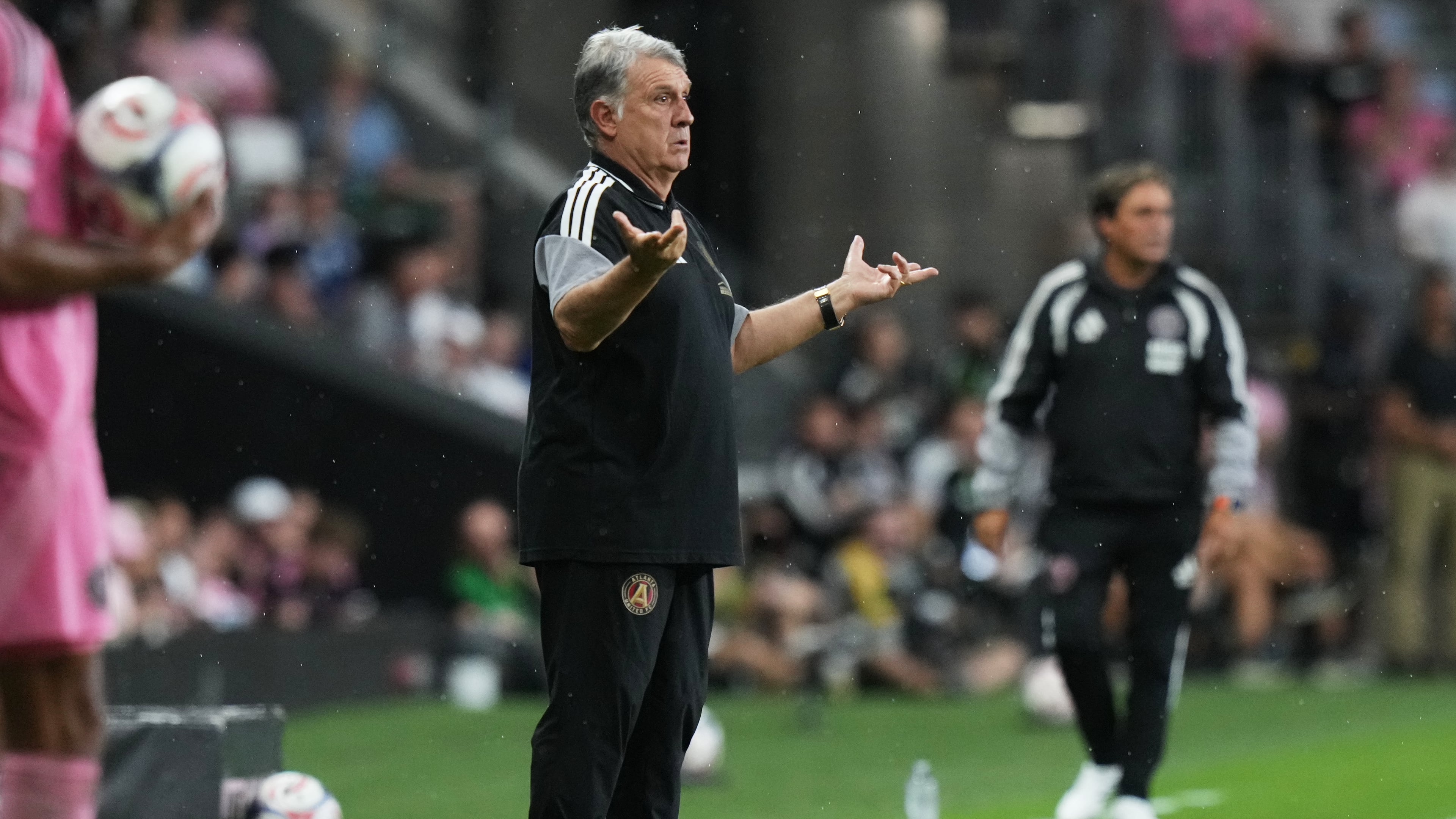 Atlanta United manager Gerardo Martino — pictured during the Five Stripes' game Saturday, Sept. 5, 2026, at Inter Miami — said of United's 2-2 tie with NYCFC on Saturday: “If we’re capable of winning away games, then the chances to make playoffs still remain." (Lynne Sladky/AP)