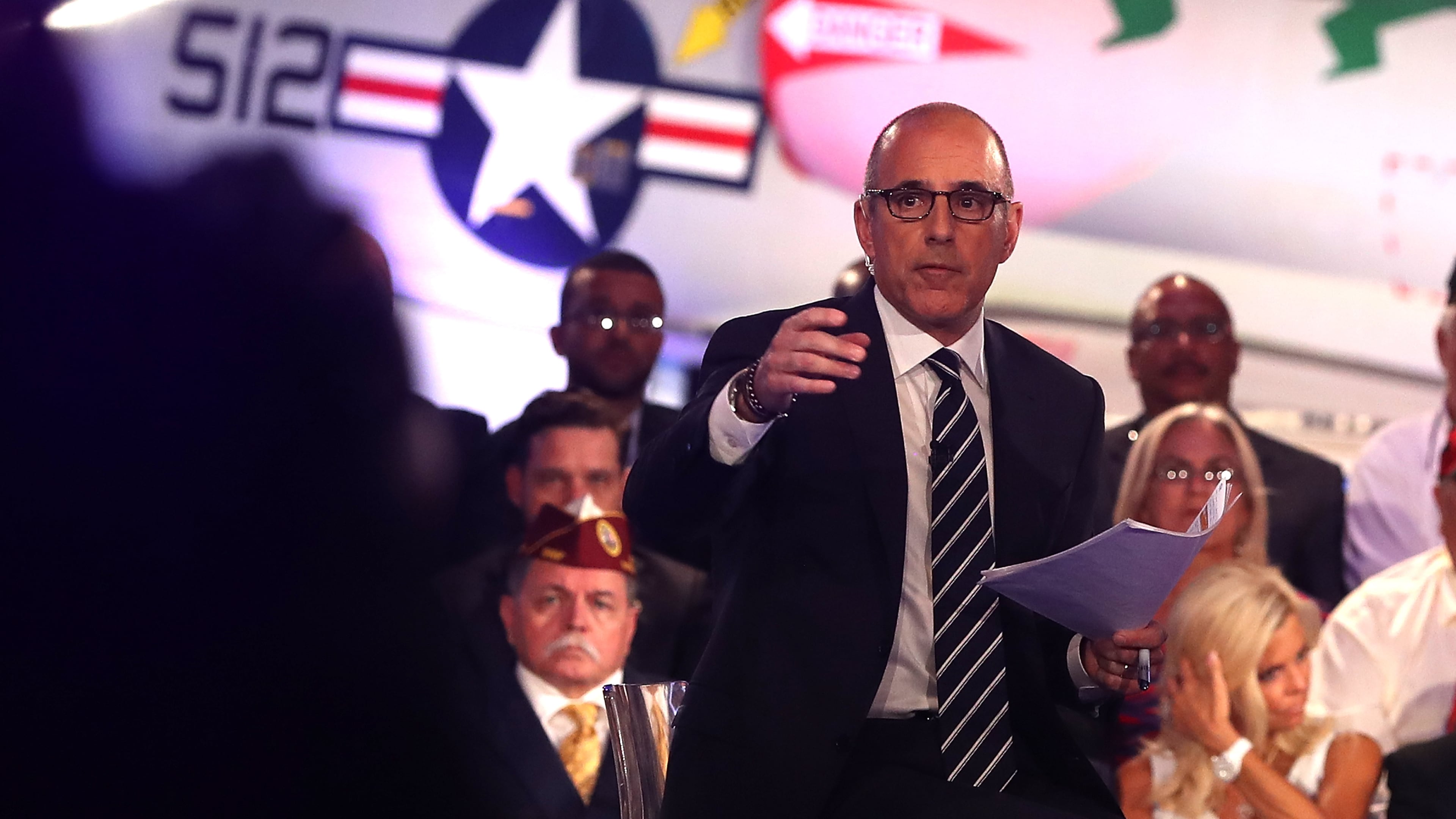 NEW YORK, NY - SEPTEMBER 07: Matt Lauer looks on during the NBC News Commander-in-Chief Forum with democratic presidential nominee former Secretary of State Hillary Clinton on September 7, 2016 in New York City. Hillary Clinton and republican presidential nominee Donald Trump are participating in the NBC News Commander-in-Chief Forum. (Photo by Justin Sullivan/Getty Images)