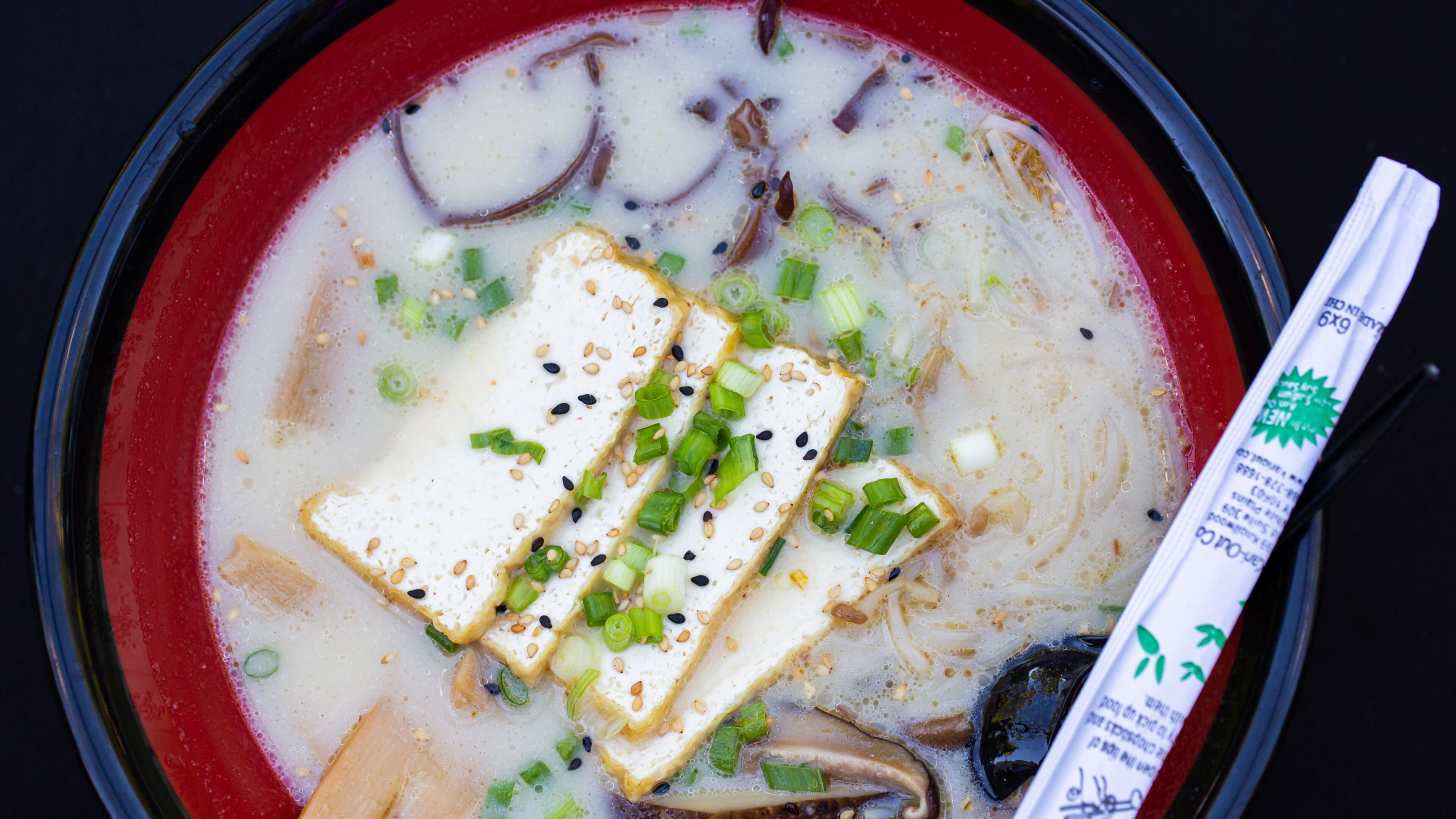 The 1-Up Ramen with kale noodles from Lifting Noodles in Qommunity in East Atlanta.