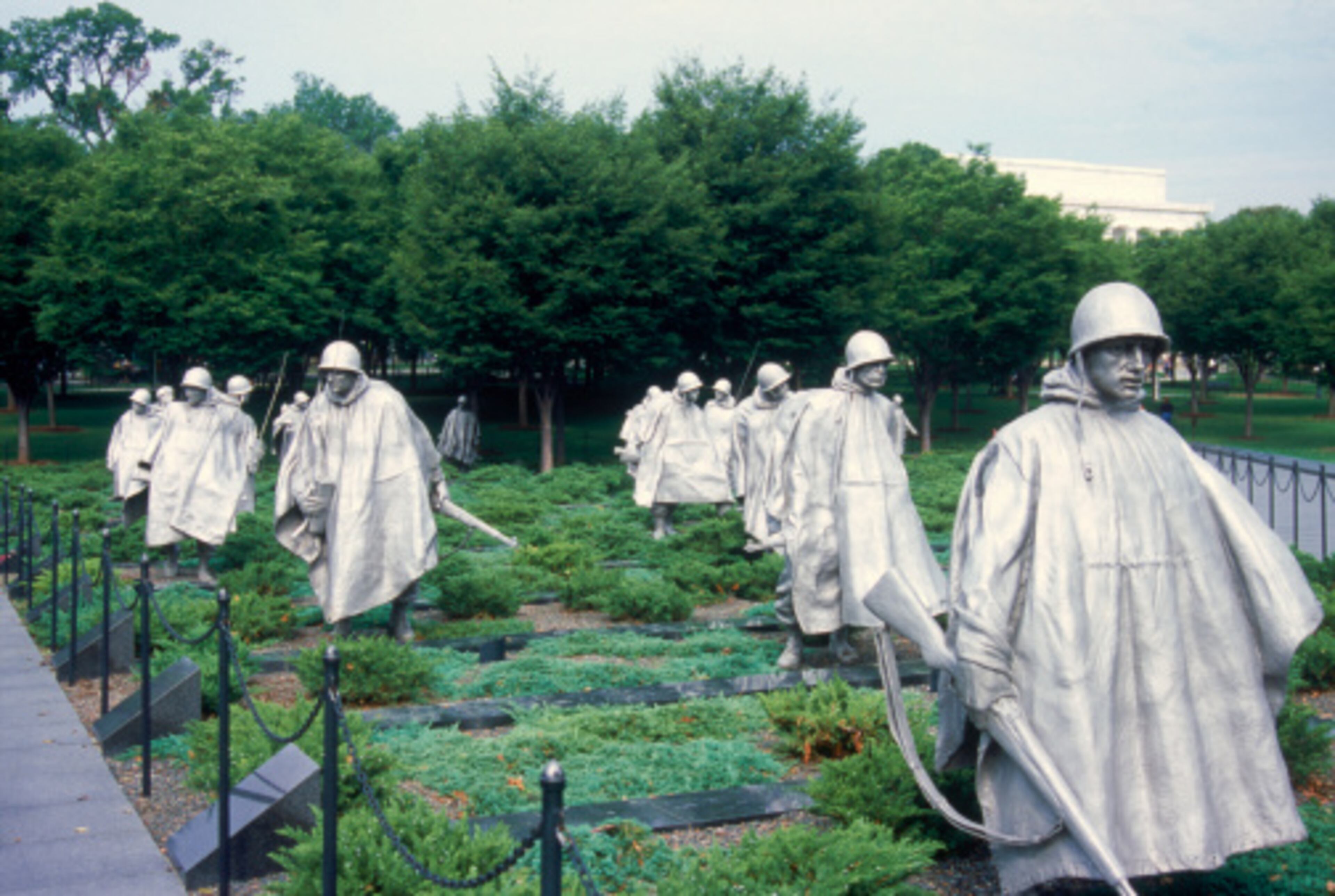 Memorials are everywhere in D.C., and most are found on or near the National Mall, the park running from the Capitol to Lincoln Memorial. The Korean War Veterans Memorial (pictured) is located just south of the Reflecting Pool near the Lincoln Memorial. The Vietnam Veterans Memorial, located northeast of Lincoln Memorial, features thousands of names of those killed in combat. The typesetting of the original 58,195 names on the wall was done in Atlanta.