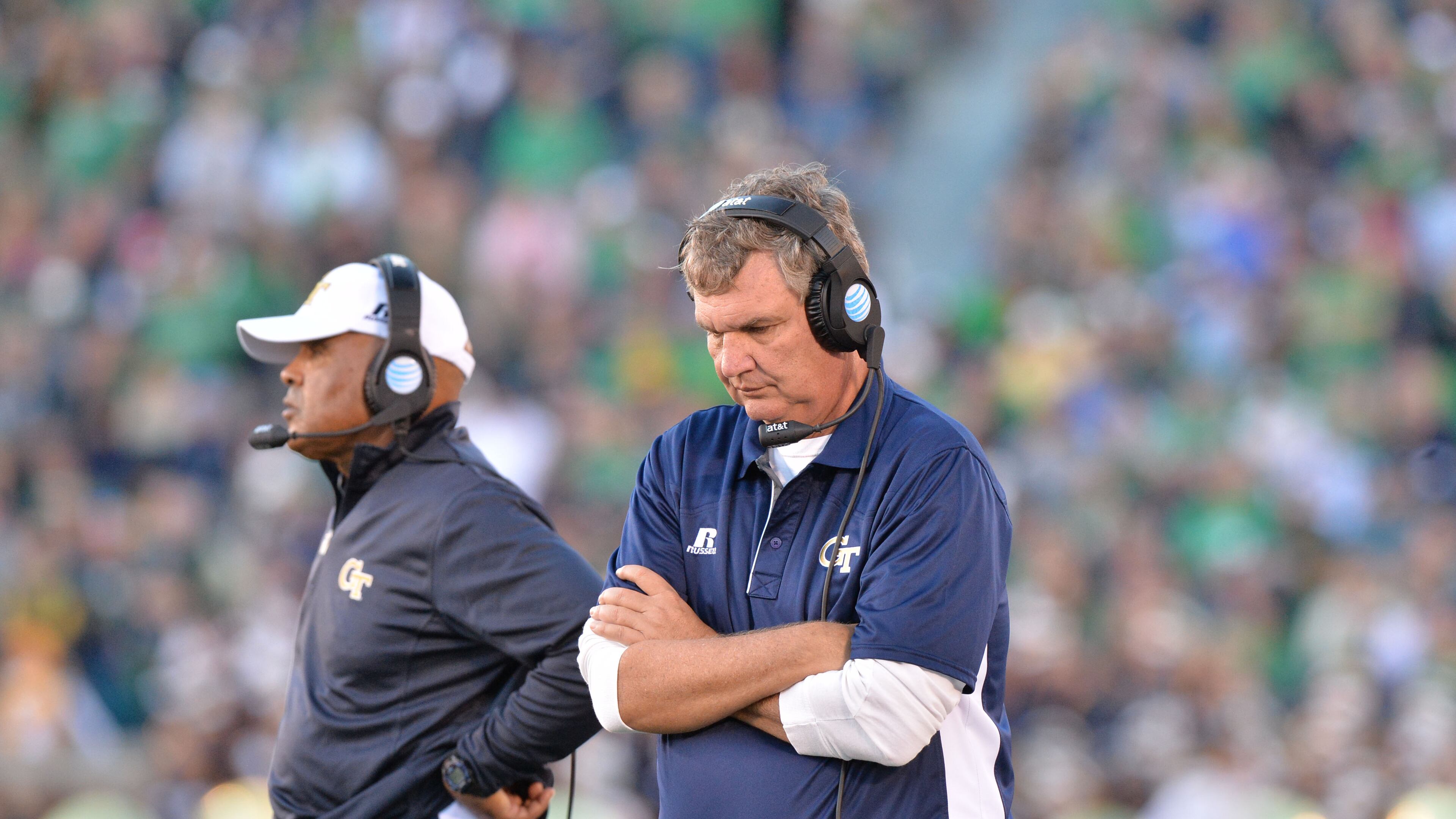 Georgia Tech coach Paul Johnson's last trip to Notre Dame Stadium ended more happily. HYOSUB SHIN / HSHIN@AJC.COM