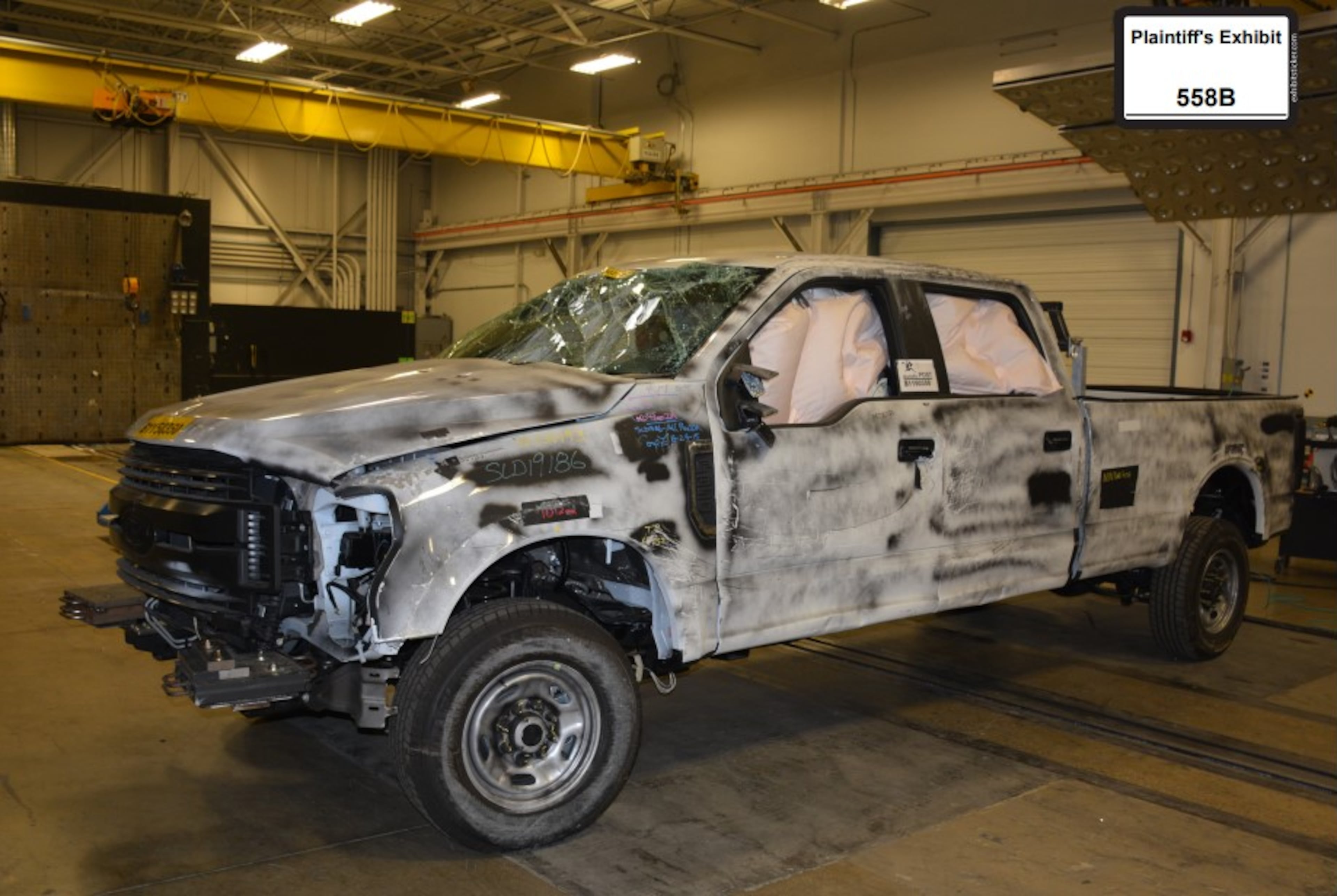 The results of a 2015 rollover crash test on a Ford Super Duty with a stronger roof than the 1999-2016 models was shown to Georgia jurors who hit the company with a $2.5 billion verdict in February 2025. (Courtesy of Butler Prather)