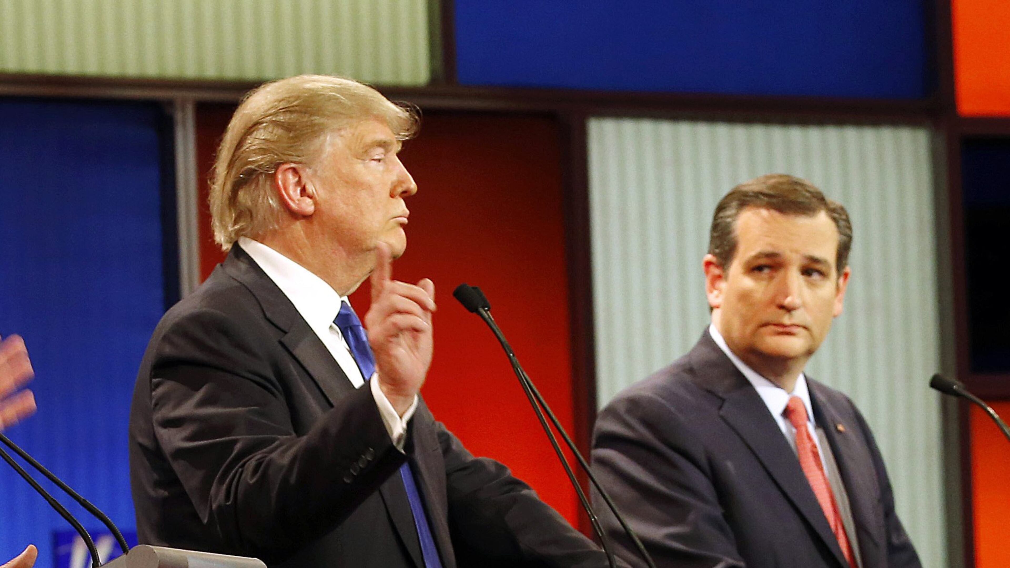 Donald Trump, Sen. Ted Cruz, R-Texas, and Ohio Gov. John Kasich debate take part in the Republican presidential primary debate at the University of Houston in Houston. (AP Photo/David J. Phillip, File)