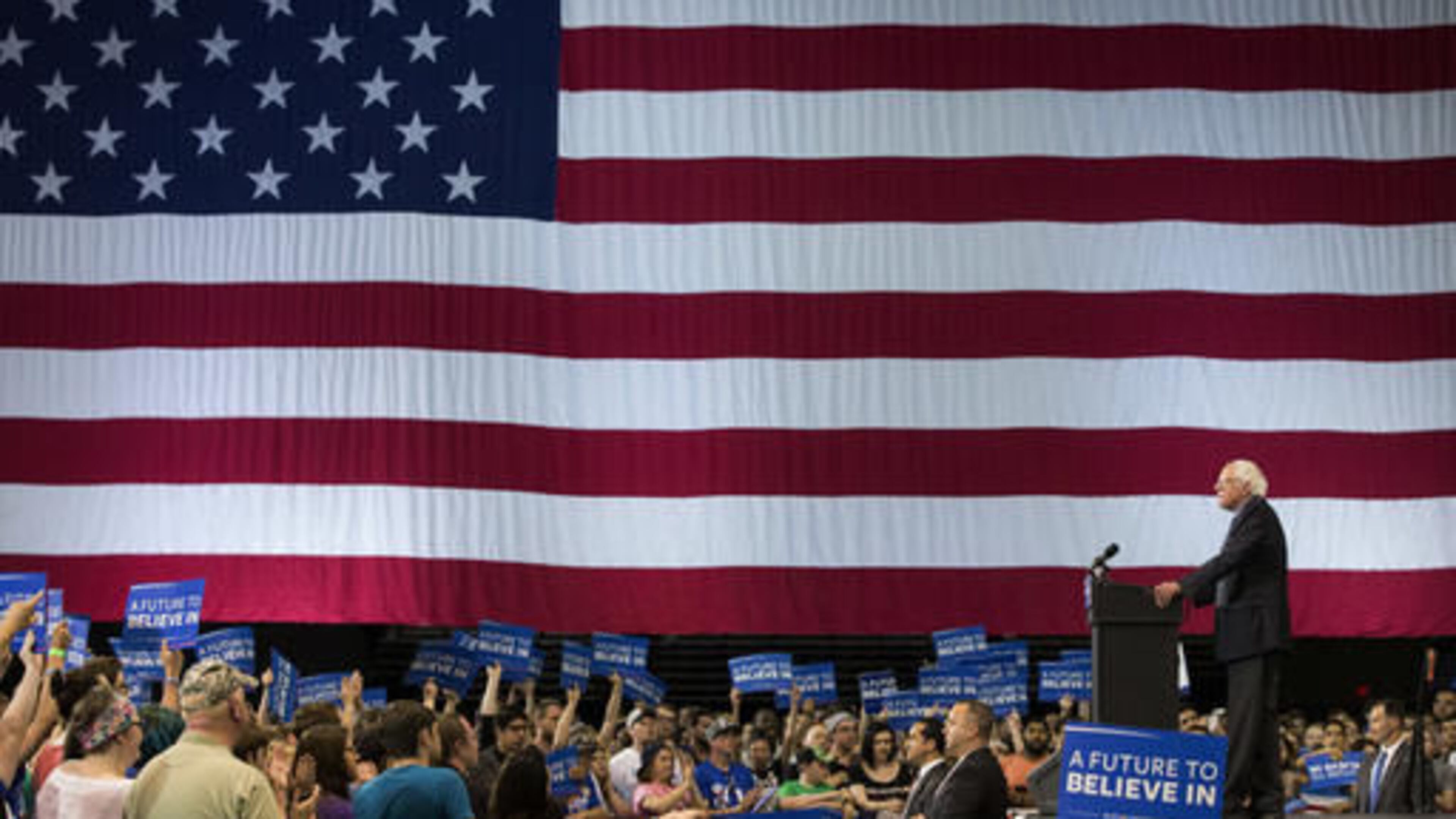Democratic presidential candidate Sen. Bernie Sanders, I-Vt., speaks during an election night campaign event at the Big Sandy Superstore Arena on April 26 in Huntington, W.Va. (AP Photo/John Minchillo)