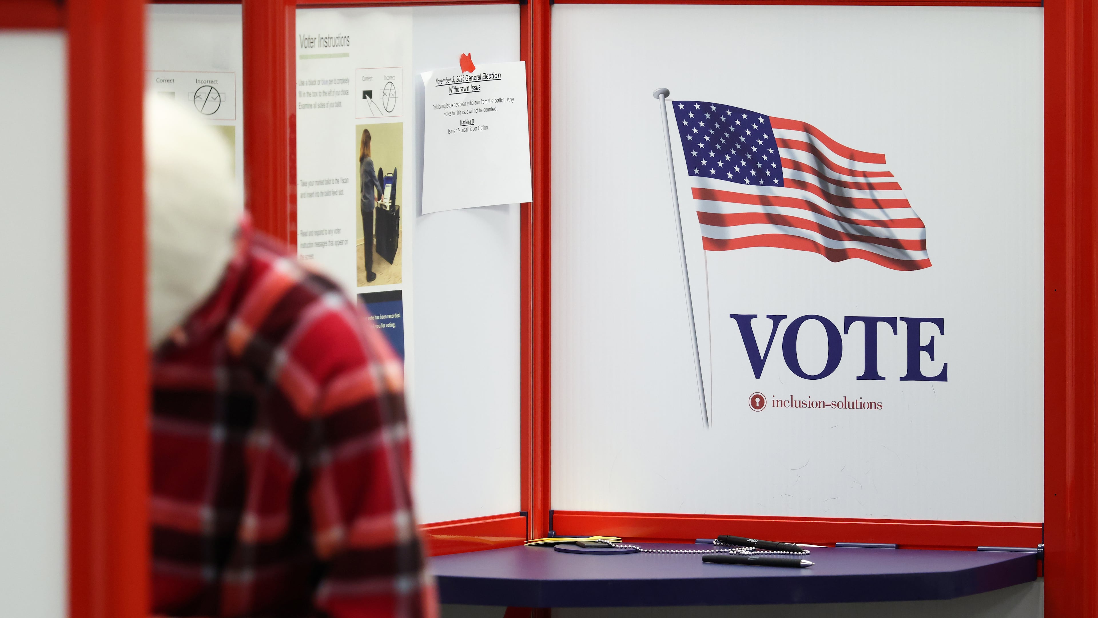 A voter fills out a ballot in the general election during early voting at the Hamilton County Board of Elections, Friday, Oct. 9, 2026, in Norwood, Ohio. (Samuel Corum/Pool Photo via AP)