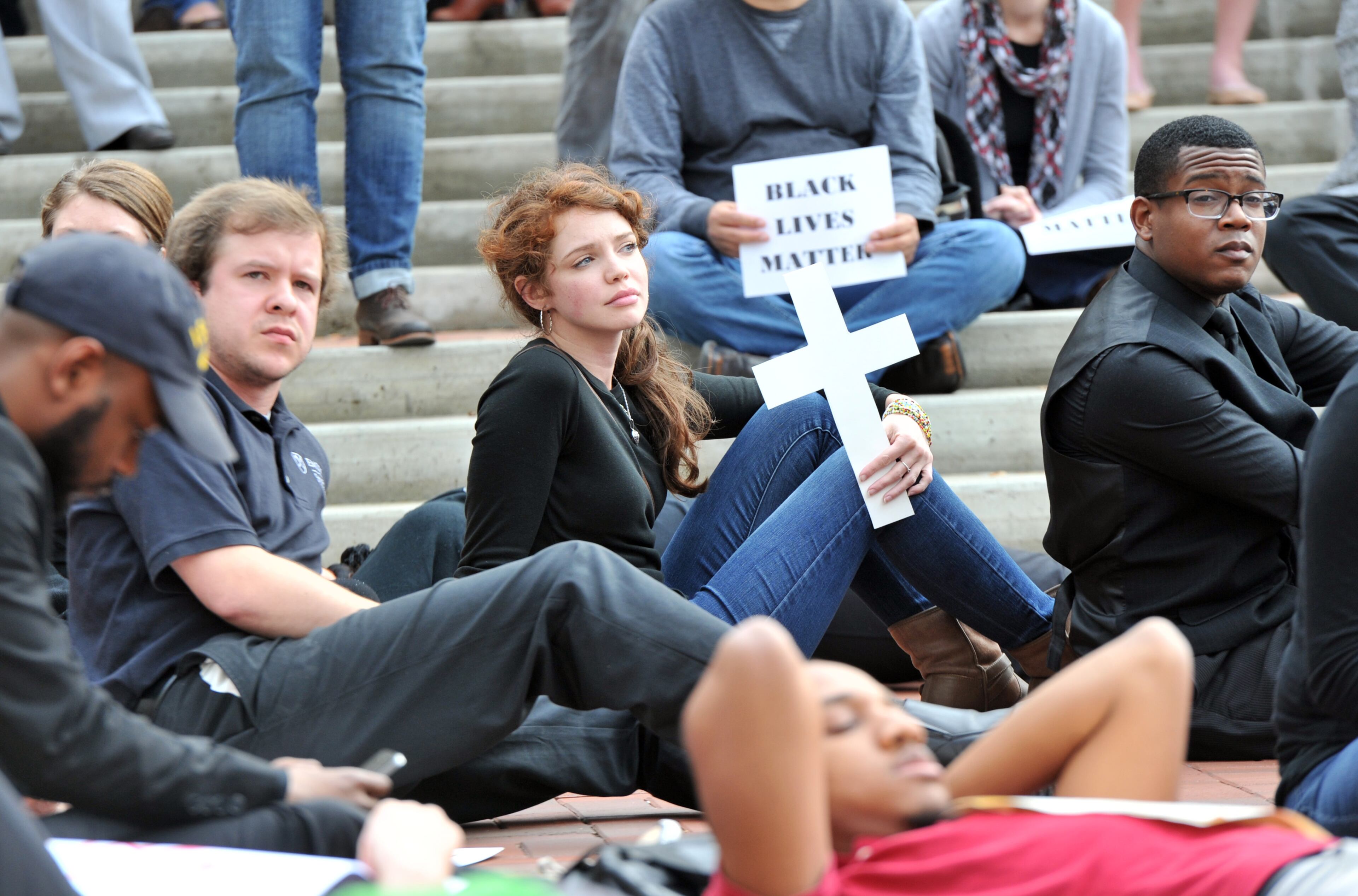 December 4, 2014 Atlanta - Emory students and faculty members lay down in the campus as they take part during a protest on Thursday, December 4, 2014. About 200 people Thursday afternoon staged a 'die in' at Emory University, joining demonstrators around the country who protested in the wake of decisions not to indict white police officers in the deaths of unarmed black men in Ferguson, Mo., and Staten Island, N.Y. HYOSUB SHIN / HSHIN@AJC.COM