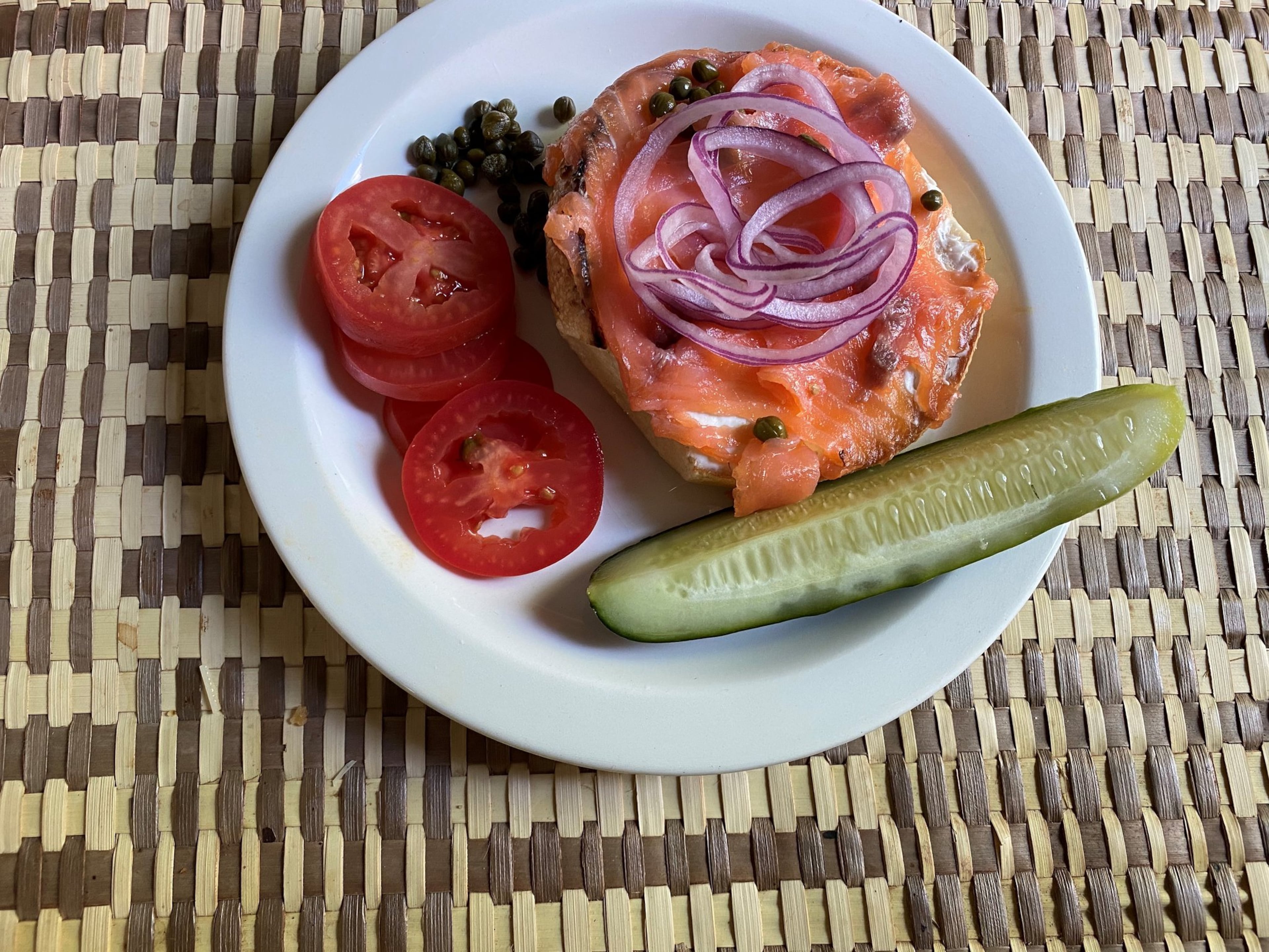 The smoked salmon comes with cream cheese, tomato, onion and capers on a plain bagel. CONTRIBUTED BY BOB TOWNSEND