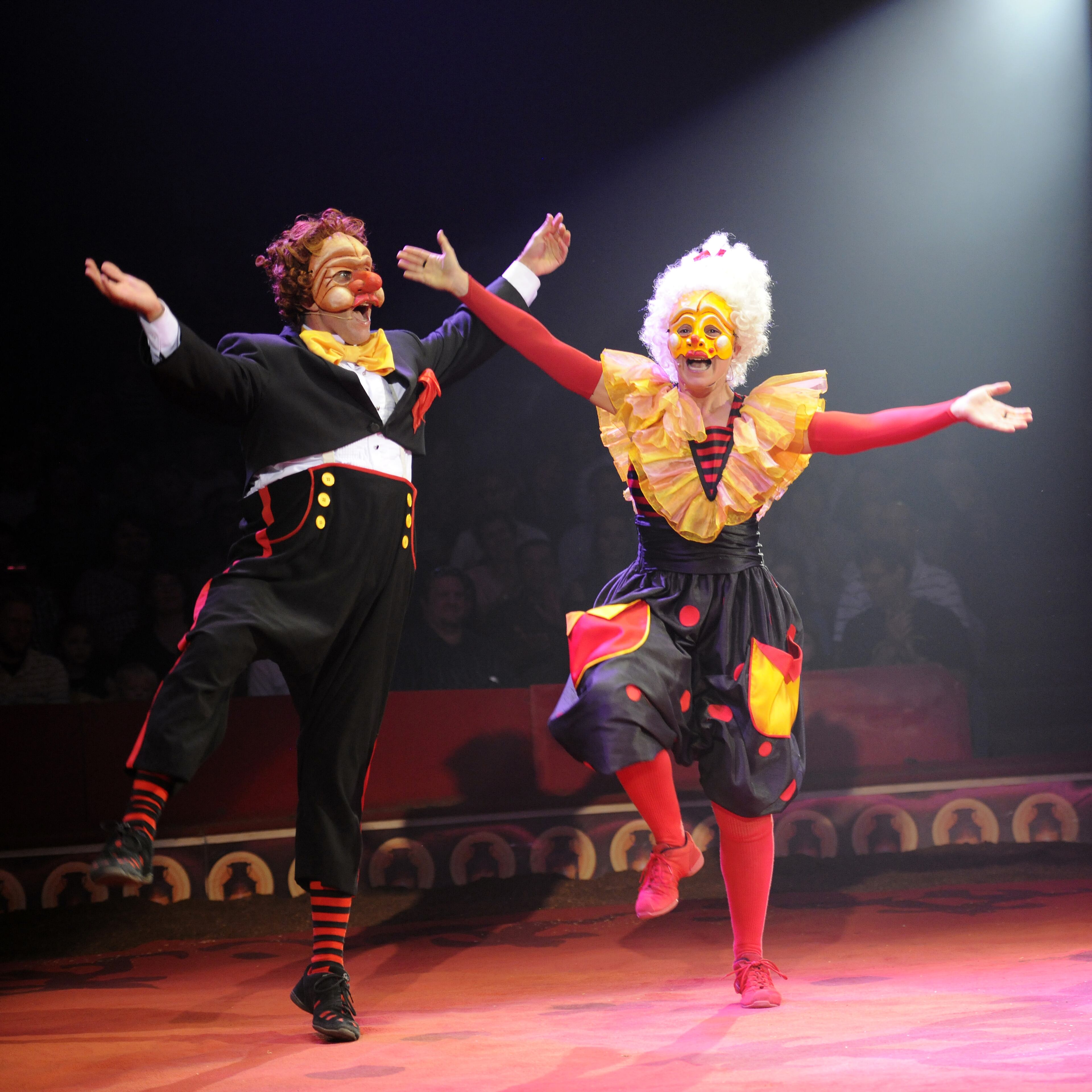 The Acrobuffos, the husband-and-wife clown team, bring gales of laughter to the Big Apple Circus with their slapstick comedy.