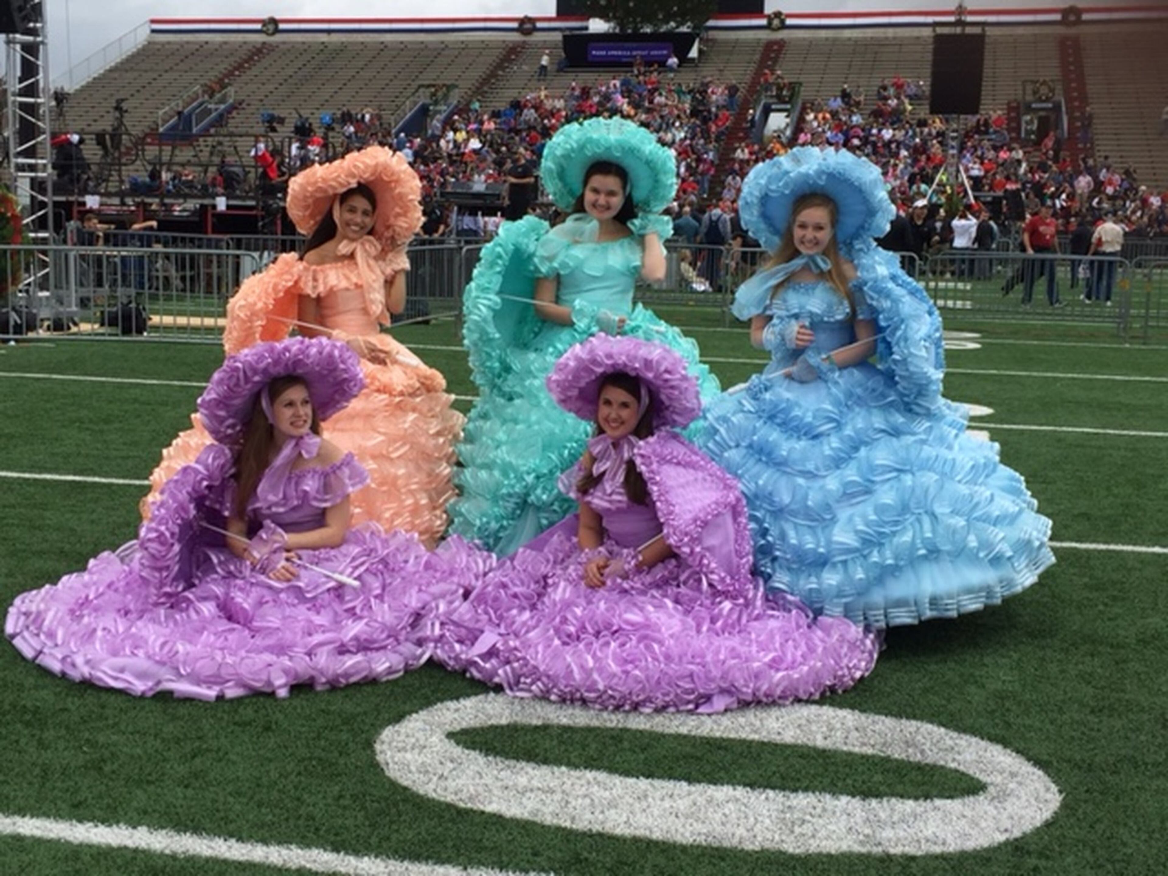 Members of the Azalea Trail Maids, a group honoring Alabama’s antebellum history, pose before a rally in Mobile at which U.S. Sen. Jeff Sessions appeared with President-elect Donald Trump. (Alan Judd/ajudd@ajc.com)