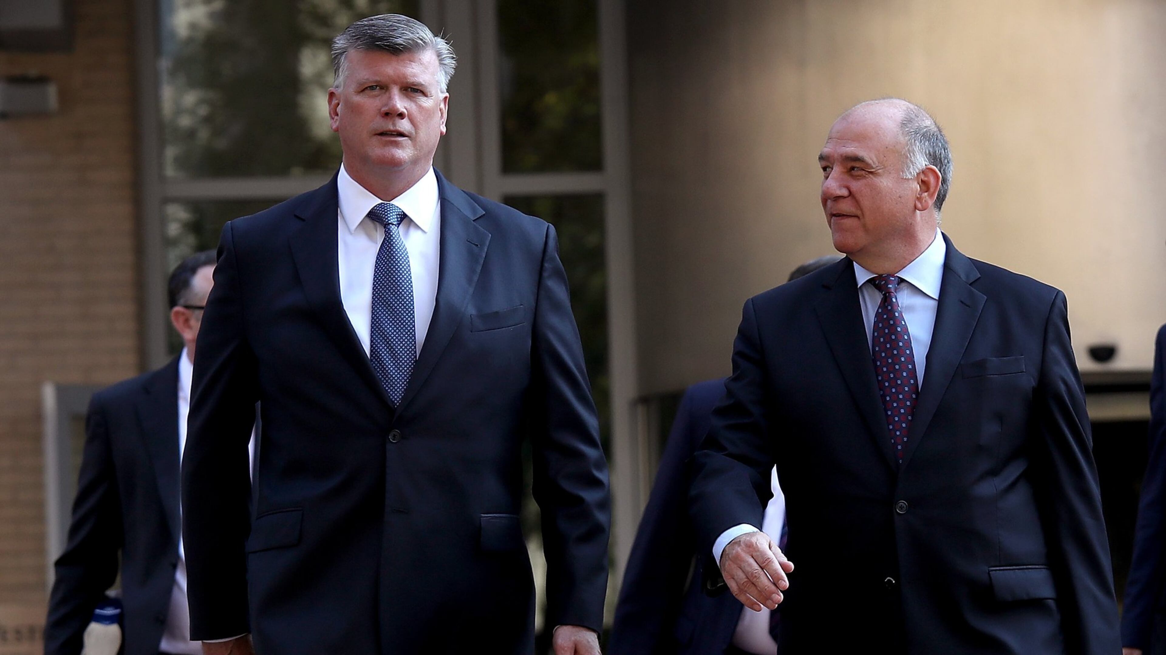 ALEXANDRIA, VA - AUGUST 07: Kevin Downing (L) and Thomas Zehnle (R), attorneys for former Trump campaign chairman Paul Manafort, arrive at the Albert V. Bryan United States Courthouse August 7, 2018 in Alexandria, Virginia. Manafort has been charged with bank and tax fraud as part of special counsel Robert Mueller’s investigation into Russian interference in the 2016 presidential election. (Photo by Win McNamee/Getty Images)