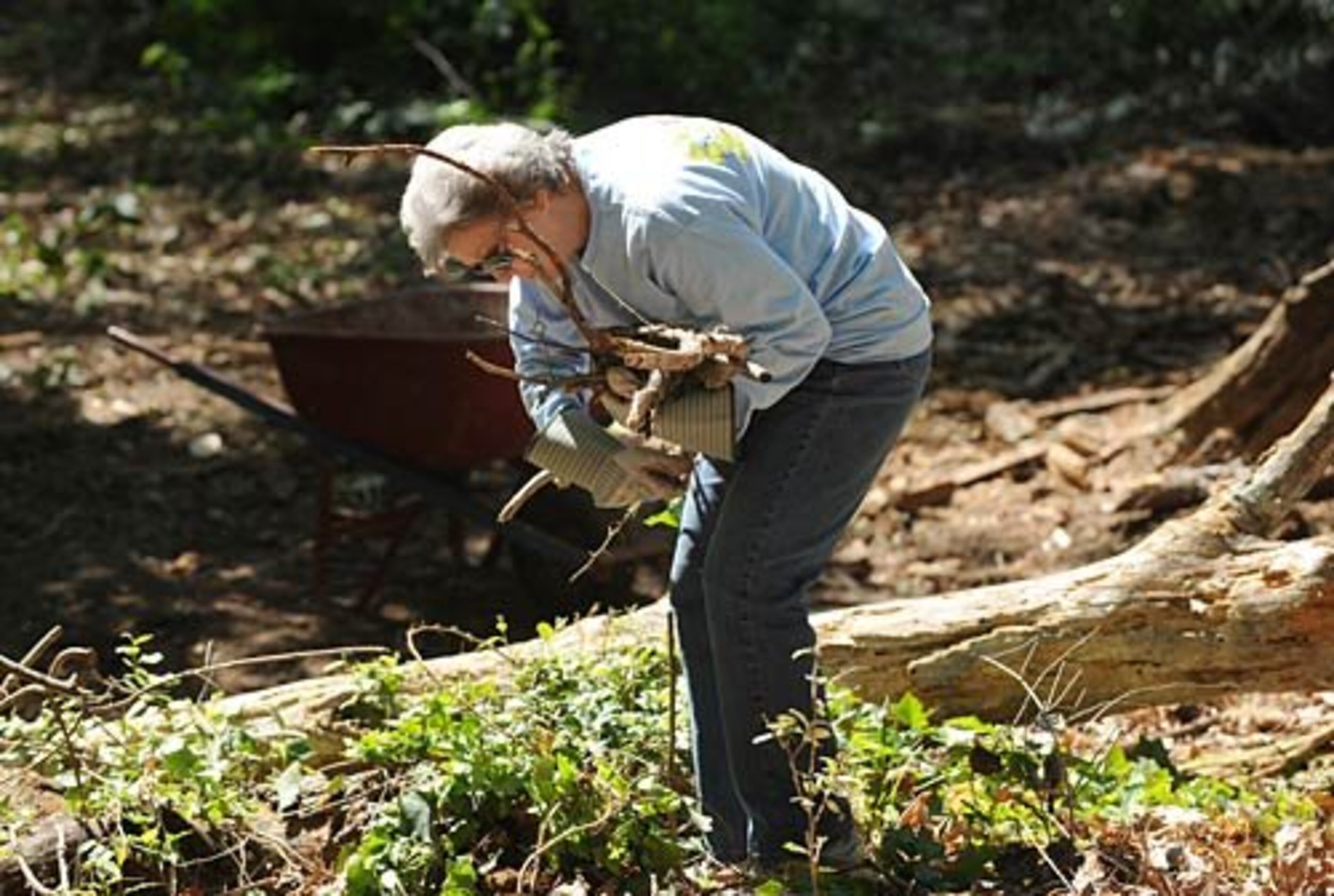 Trisha Owens, of Oxford, Ga., was one of the over 50 employees of the Atlanta Falcons, Arthur Blank Family Foundation, AMB Group, Atlanta Falcons Physical Therapy Centers, and PGA Tour Superstore helping clean up a trail behind the Washington Park Tennis Center.
