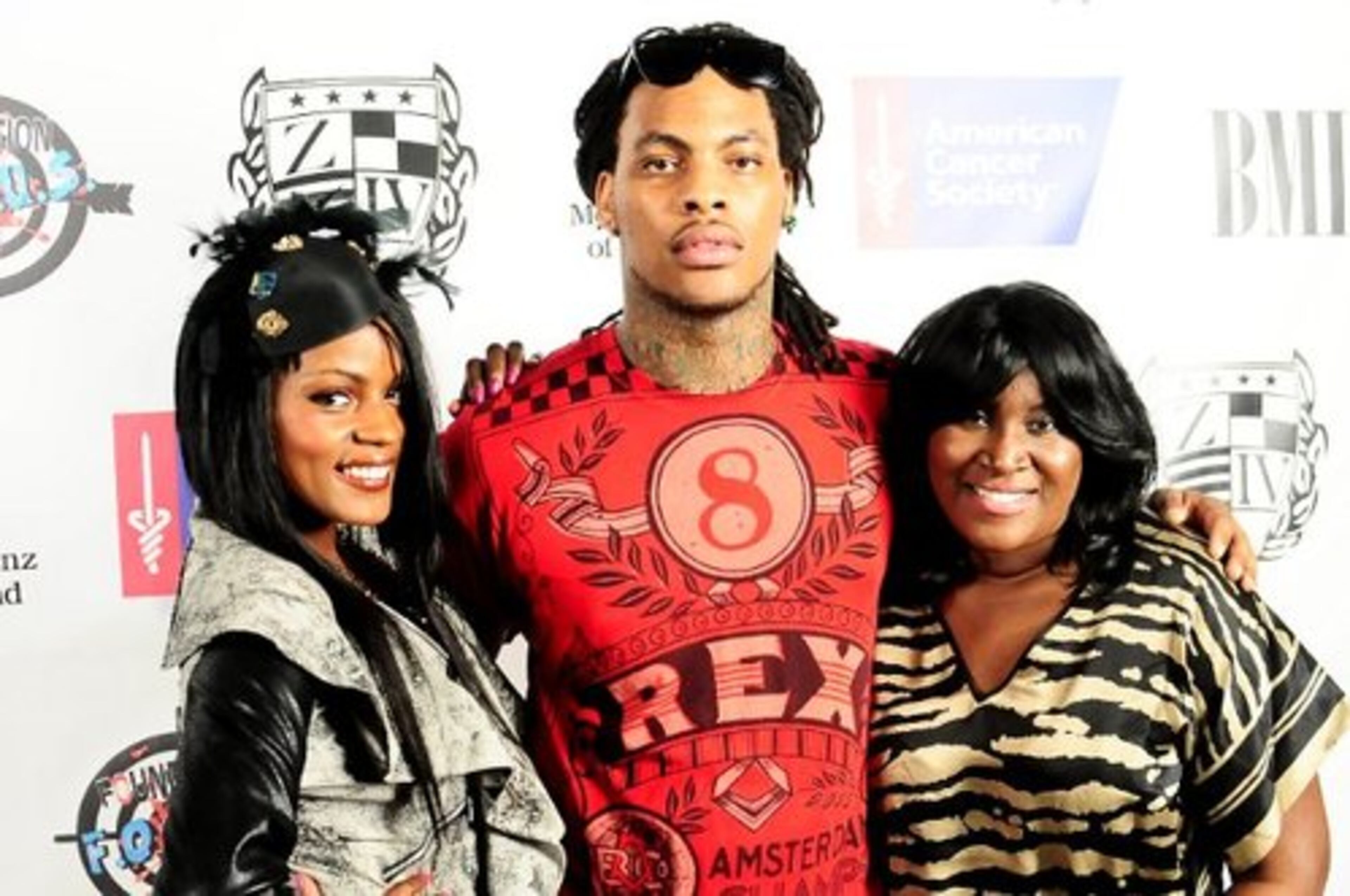 From left, Performer Ester Dean, rapper Waka Flocka Flame and publicist April Love.