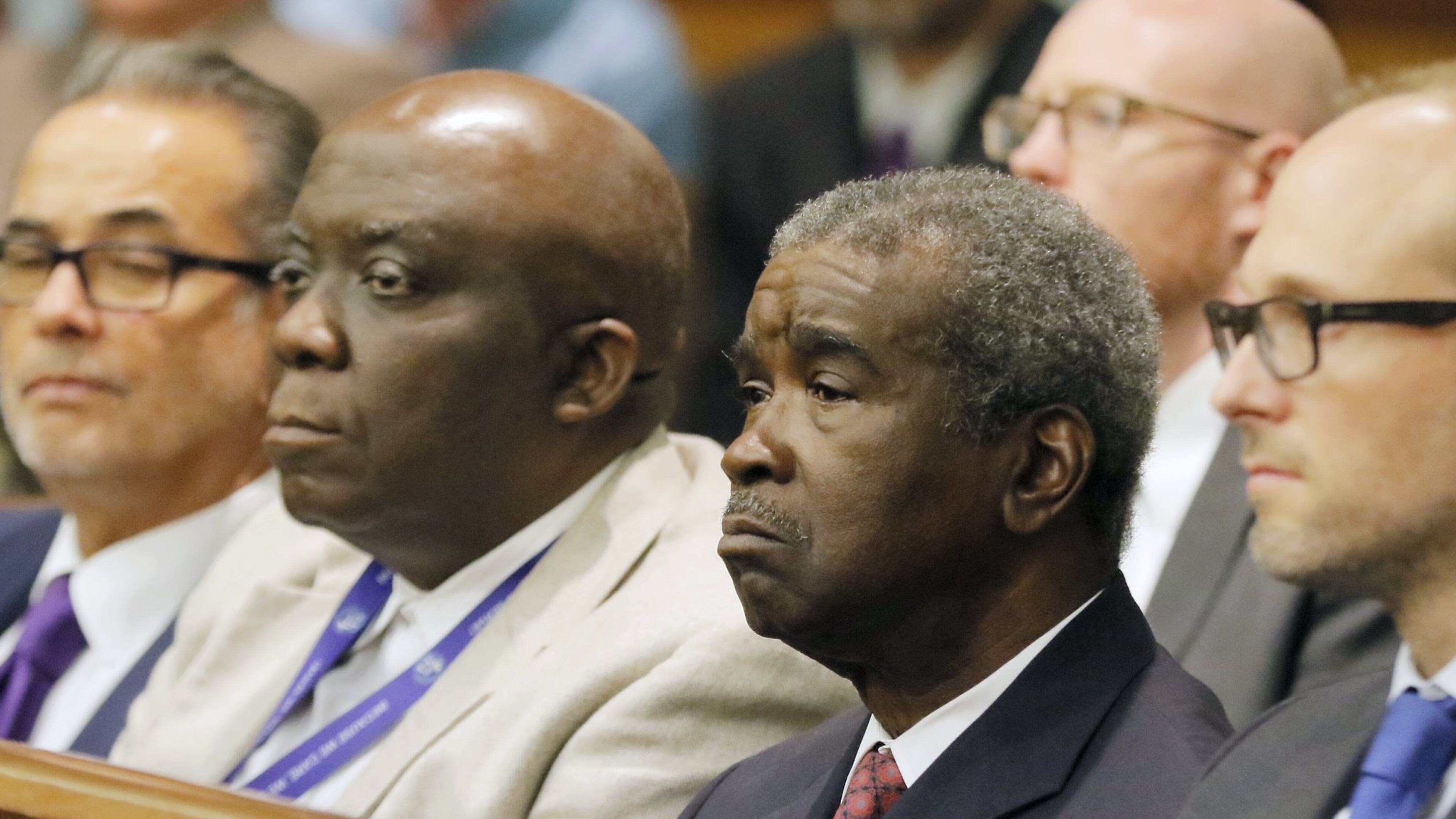 Dr. Arthur Ferdinand (second from right), Fulton County Tax Commissioner, was among county officials in attendance in Fulton County court when DeKalb Judge Alan Harvey agreed to allow Fulton County to collect tax money. BOB ANDRES /BANDRES@AJC.COM AJC FILE PHOTO