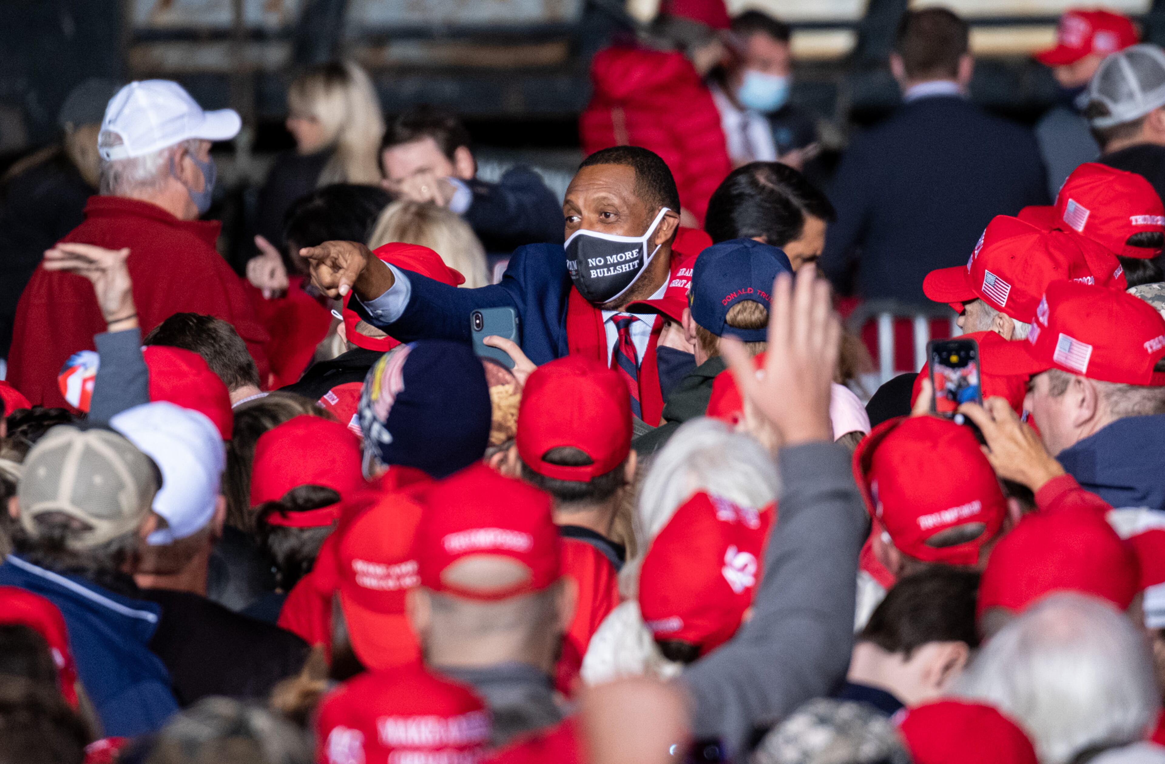 State Rep. Vernon Jones greets the crowd before the beginning of a President Donald Trump rally at Richard B. Russell Airport in Rome on Sunday evening, Nov. 1, 2020. (Photo: Ben Gray for The Atlanta Journal-Constitution)