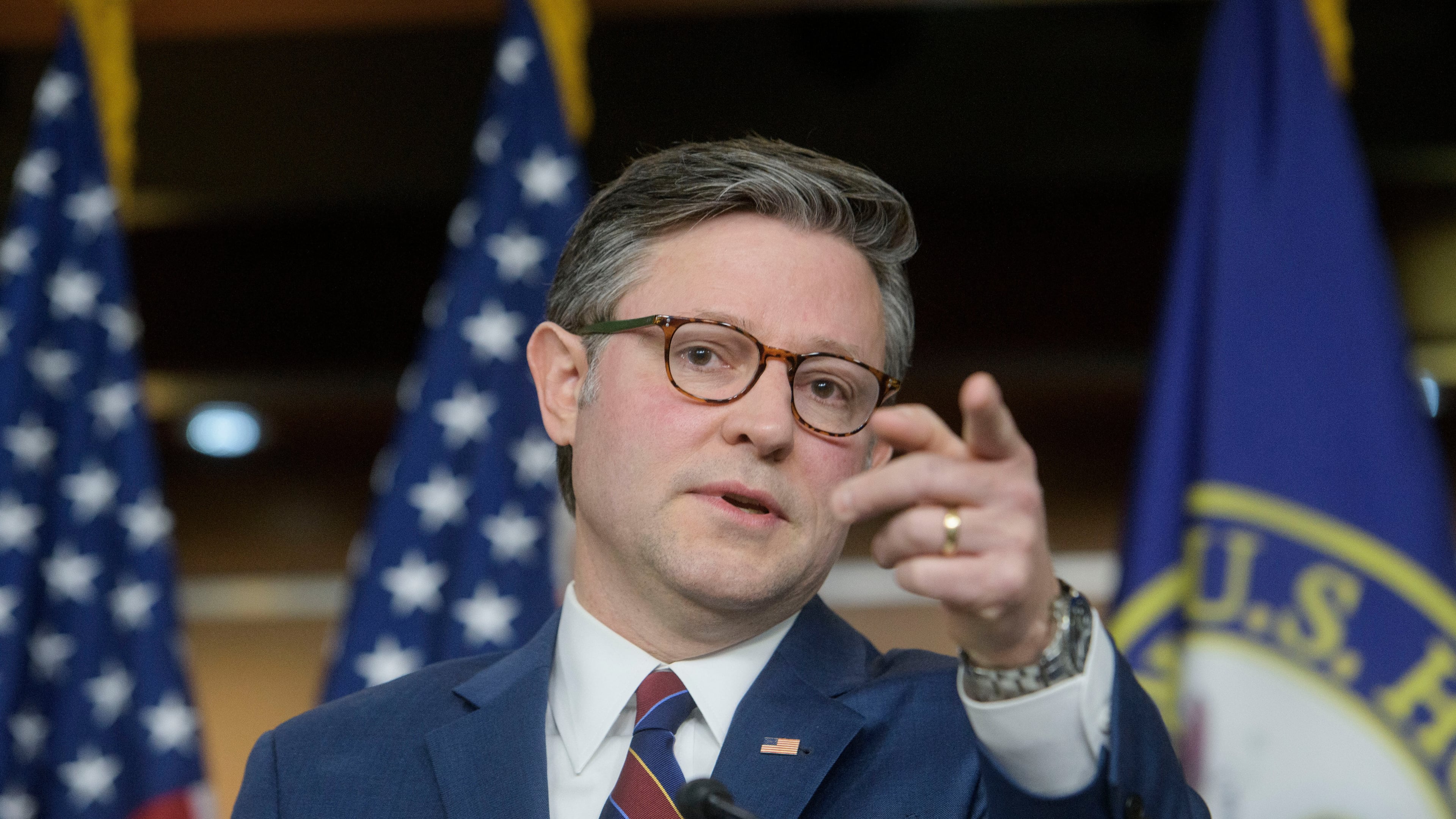 Speaker of the House Mike Johnson, R-La., speaks during a news conference at the Capitol, Tuesday, Jan. 13, 2026, in Washington. (AP Photo/Rod Lamkey, Jr.)