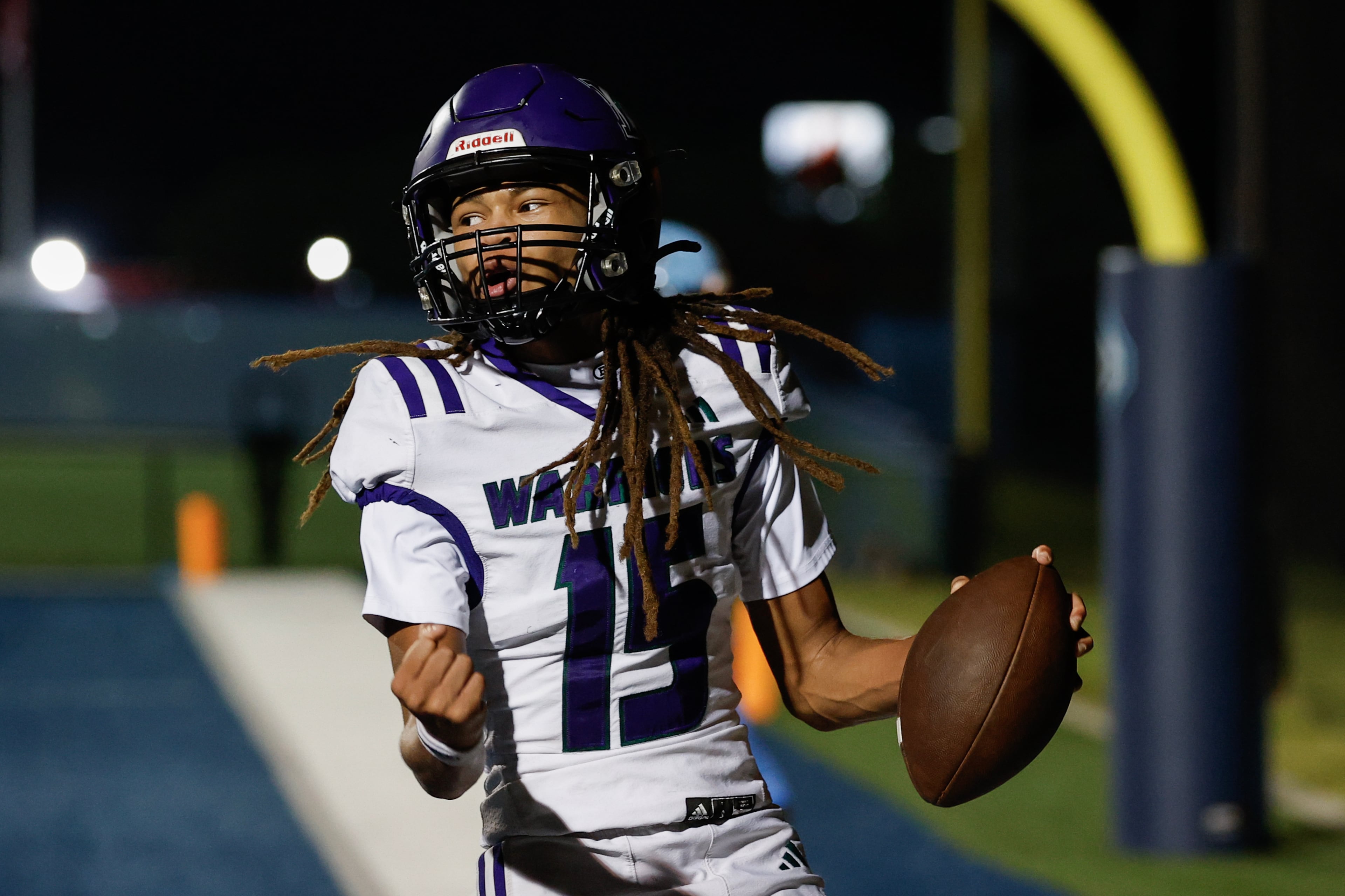 KIPP Atlanta’s Lawrence Moreland celebrates his touchdown against North Cobb Christian on Friday, Oct. 2, 2026, in Kennesaw. (Erik S. Lesser for the AJC)