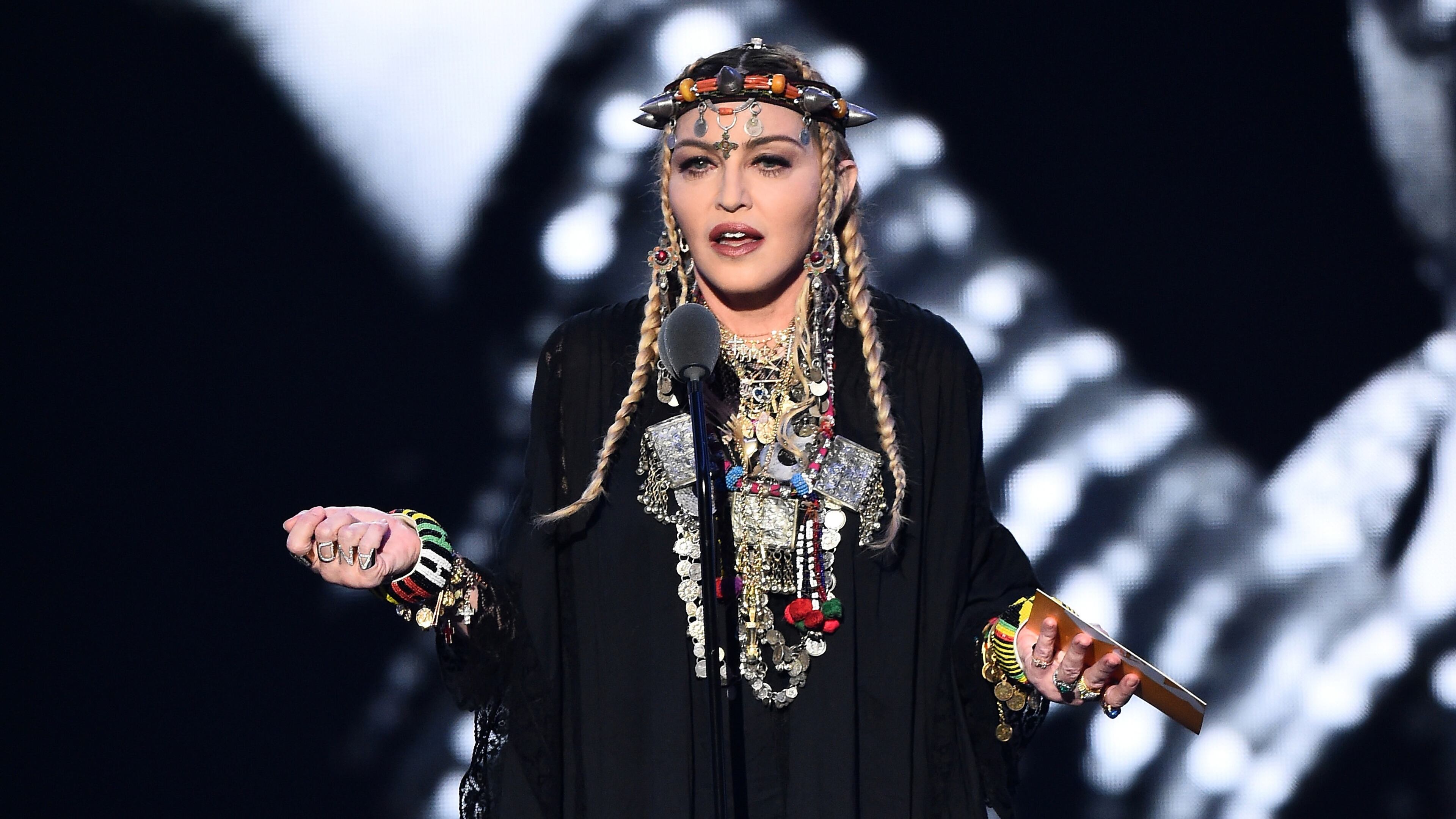Madonna gave a speech about the impact the late Aretha Franklin had on her at the 2018 VMAs. It wasn't well-received by many on Twitter. (Photo by Michael Loccisano/Getty Images for MTV)