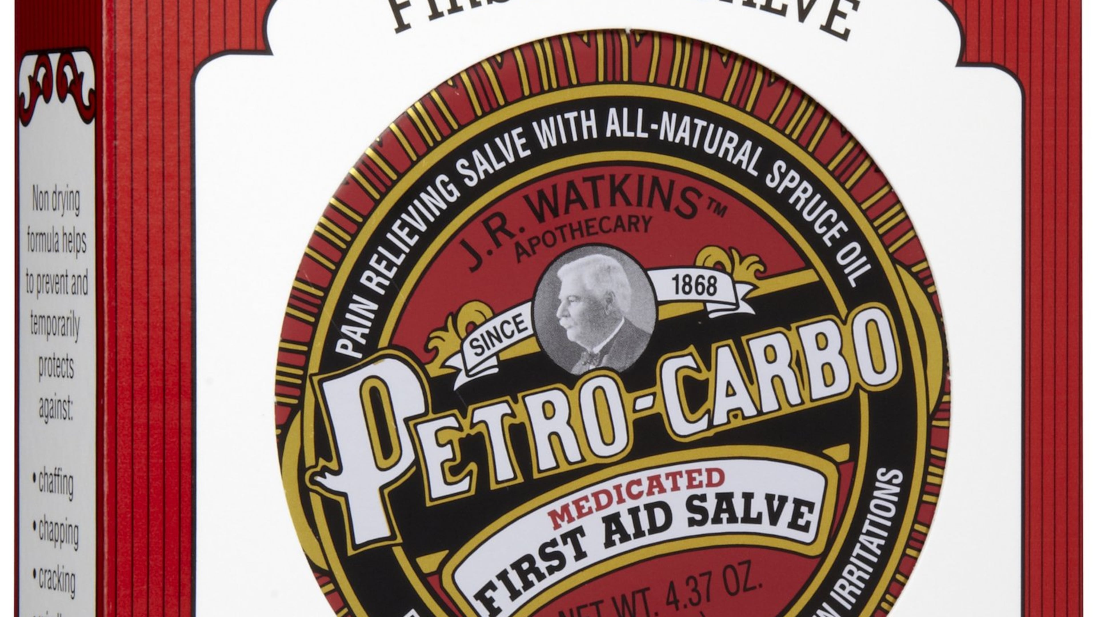 J.R. Watkins Petro-Carbo medicated first aid salve contains petrolatum and the pain reliever phenol, which are the same ingredients that comprised Medicated Vaseline.