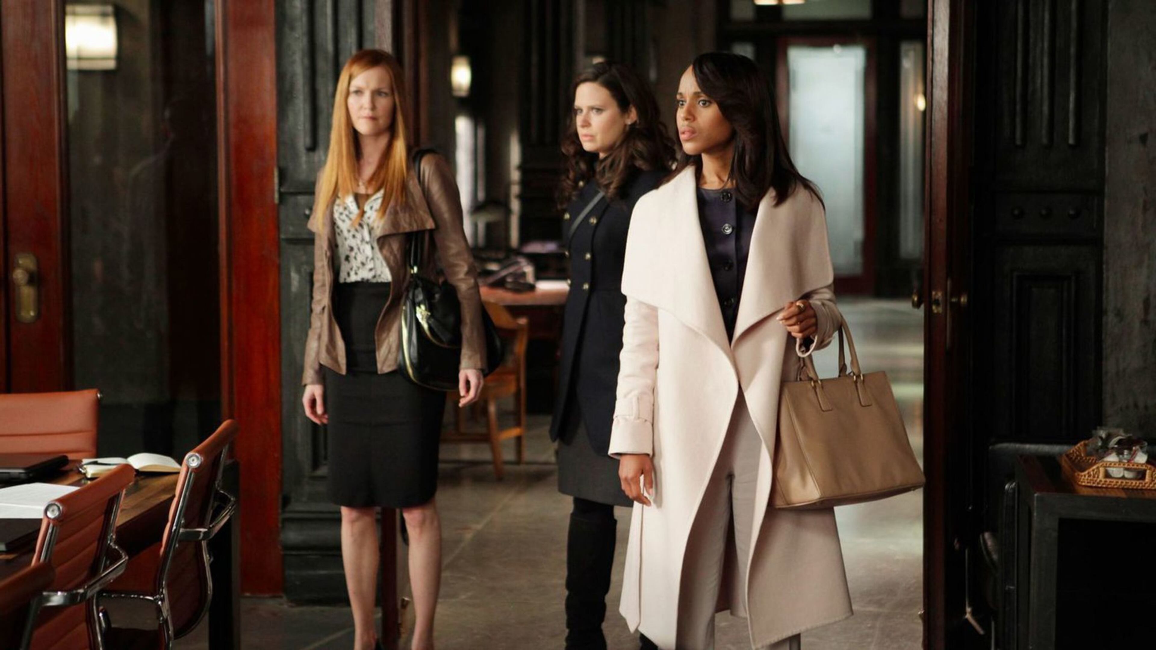 Darby Stanchfield, left, Katie Lowes and Kerry Washington star in “Scandal,” which is set to air its series finale Thursday. Contributed by ABC