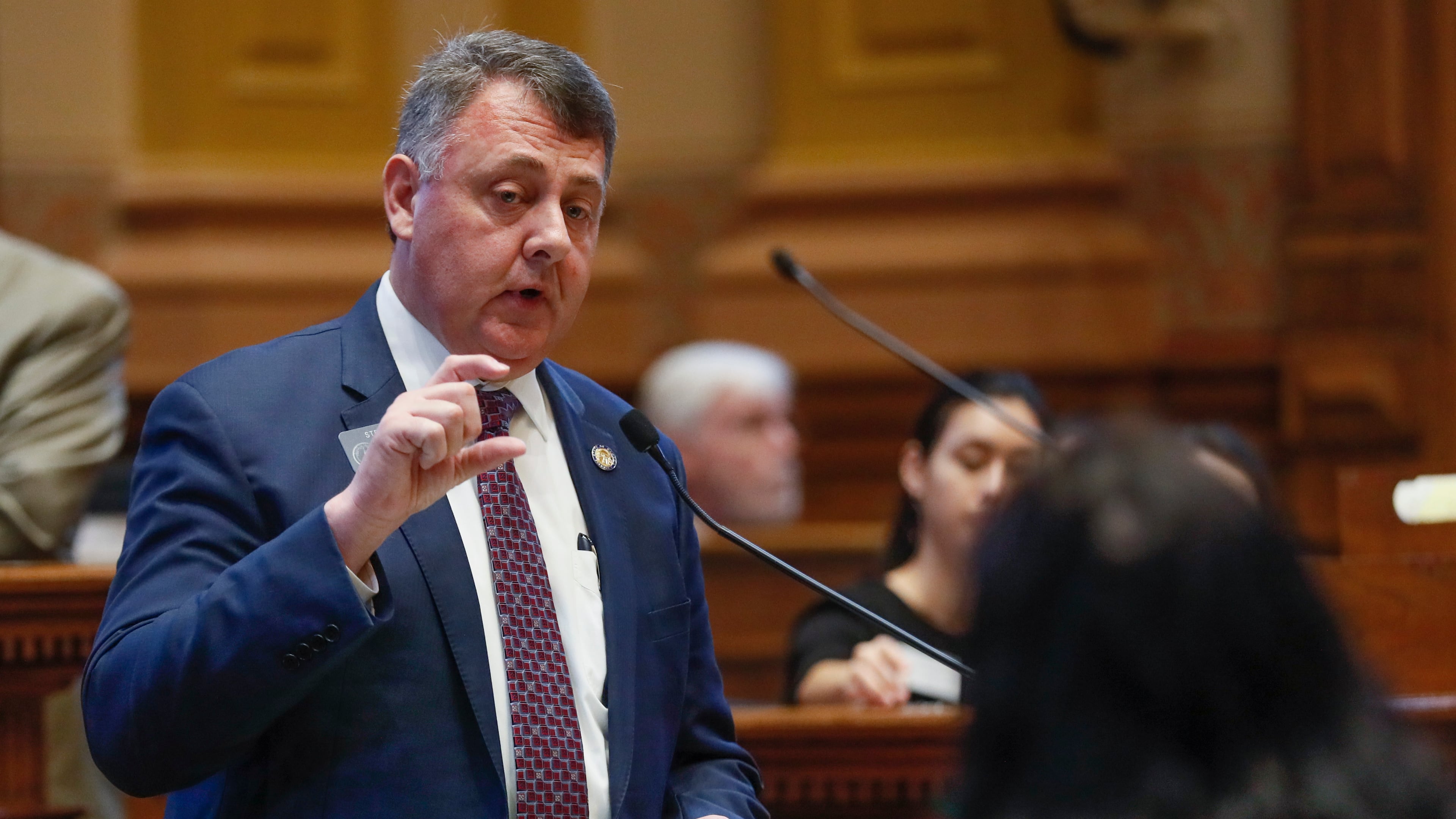 Sen. Steve Gooch, R-Dahlonega, answers questions as he presents legislation during this year’s General Assembly. (Bob Andres / bandres@ajc.com)