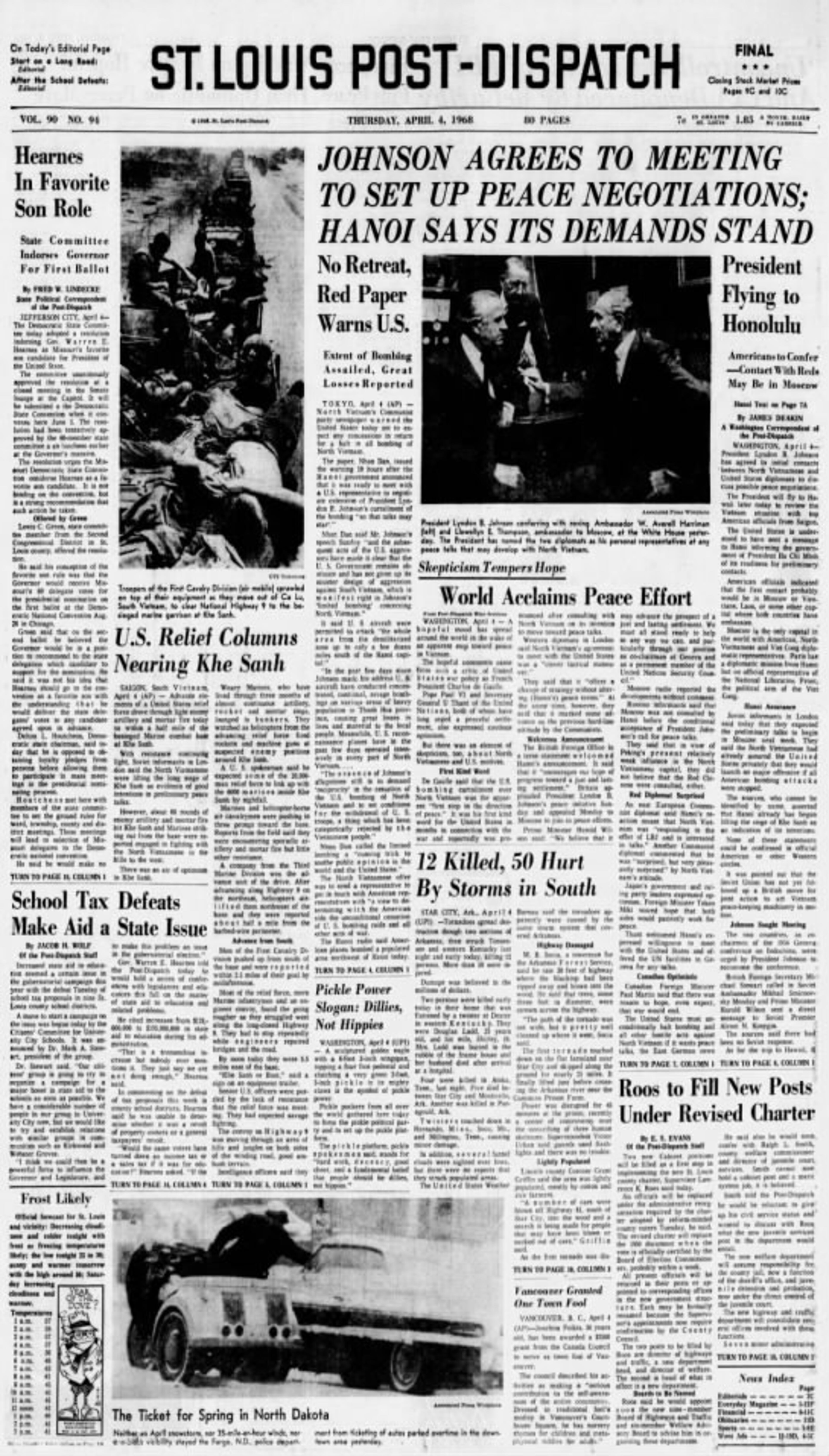 The Saint Louis Dispatch front page from April 4, 1968.