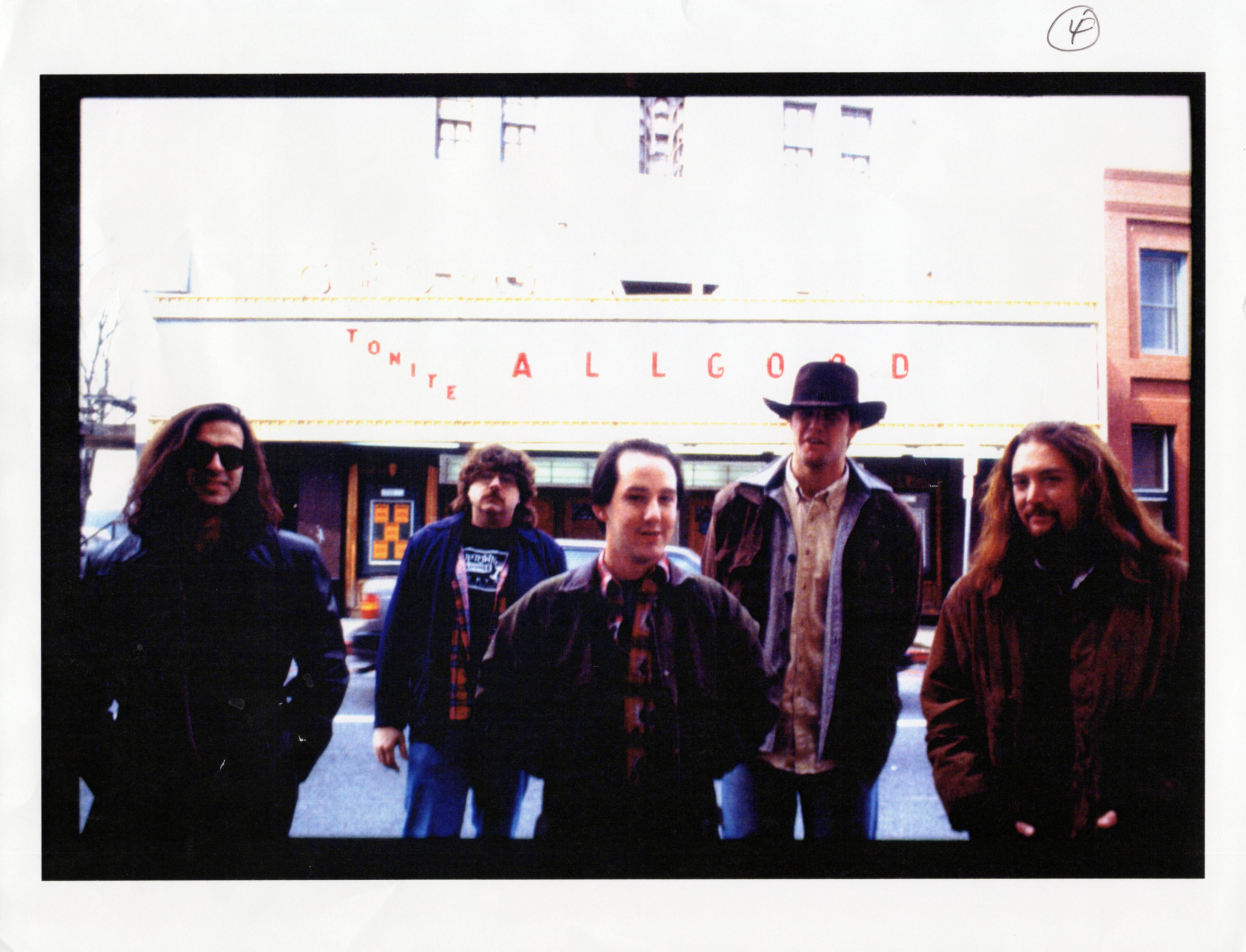 Clay Fuller, center, and his Allgood bandmates in front of the Georgia Theatre in Athens in 1993. (Courtesy Clay Fuller)