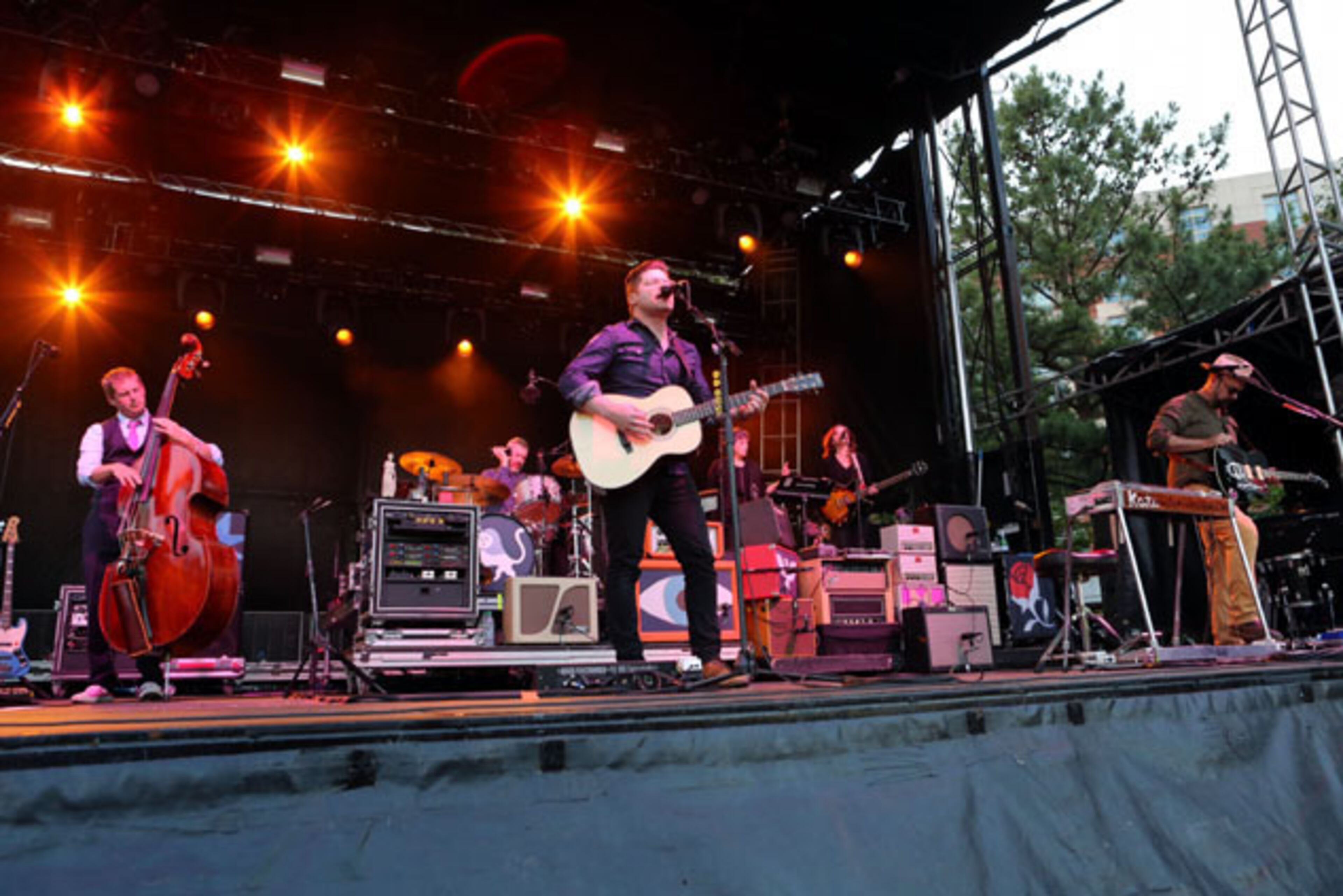The Decemberists perform. The fourth annual Shaky Knees Music Fest took over Centennial Olympic Park for three days of music offerings on four stages. Day Two was another beautiful day; Saturday, May 14, 2016, featured My Morning Jacket, Walk the Moon, The Decemberists, Huey Lewis & the News, Foals, The Dear Hunter and many more artists. Robb Cohen Photography & Video /www.RobbsPhotos.com
