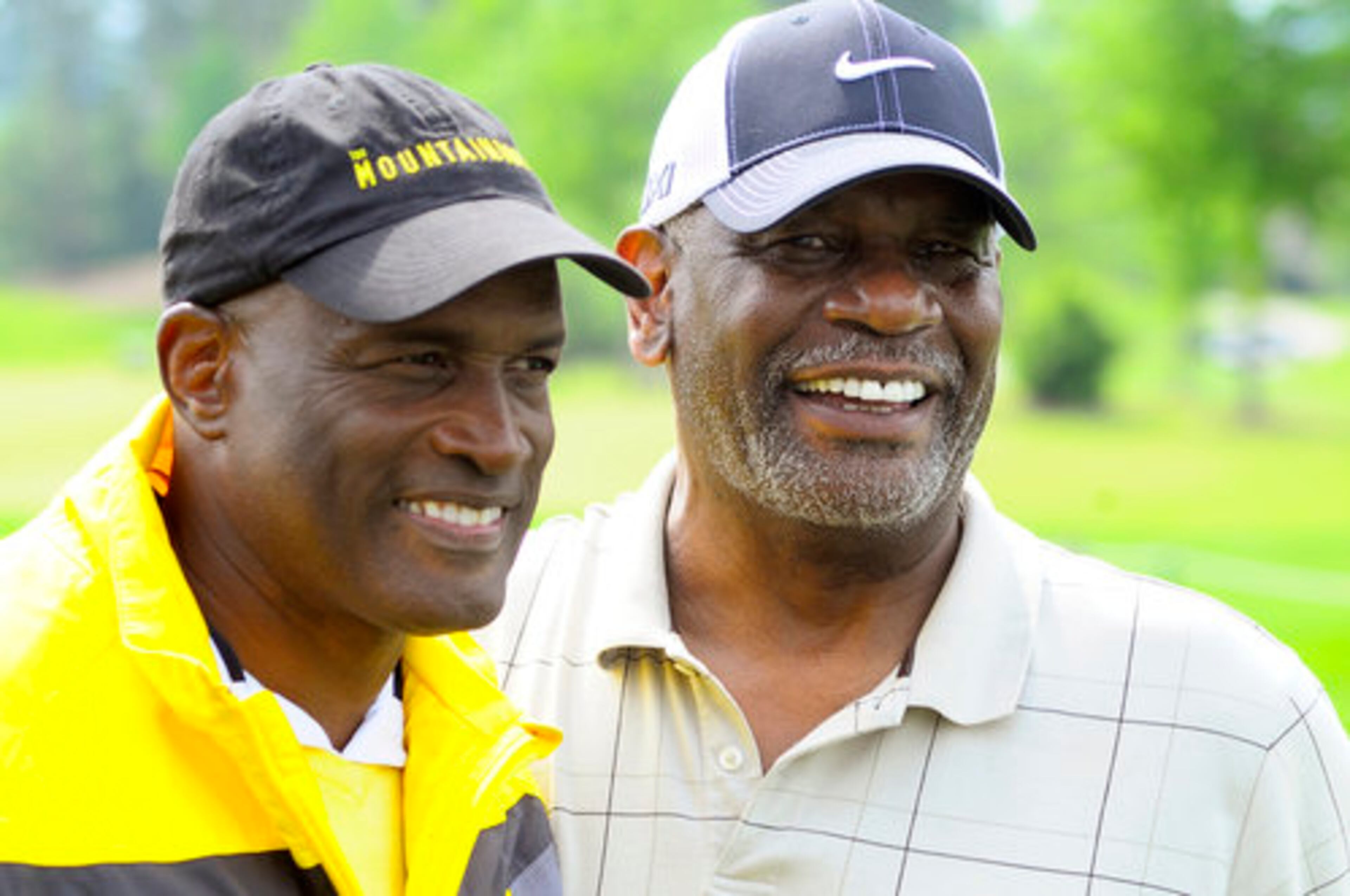 Kenny Leon jokes with actor Richard Gant after his round of golf at the Greens in the Day golf tournament to benefit the True Colors Theatre Company at Best Bear course in Suwanee on Saturday, April 21, 2012.