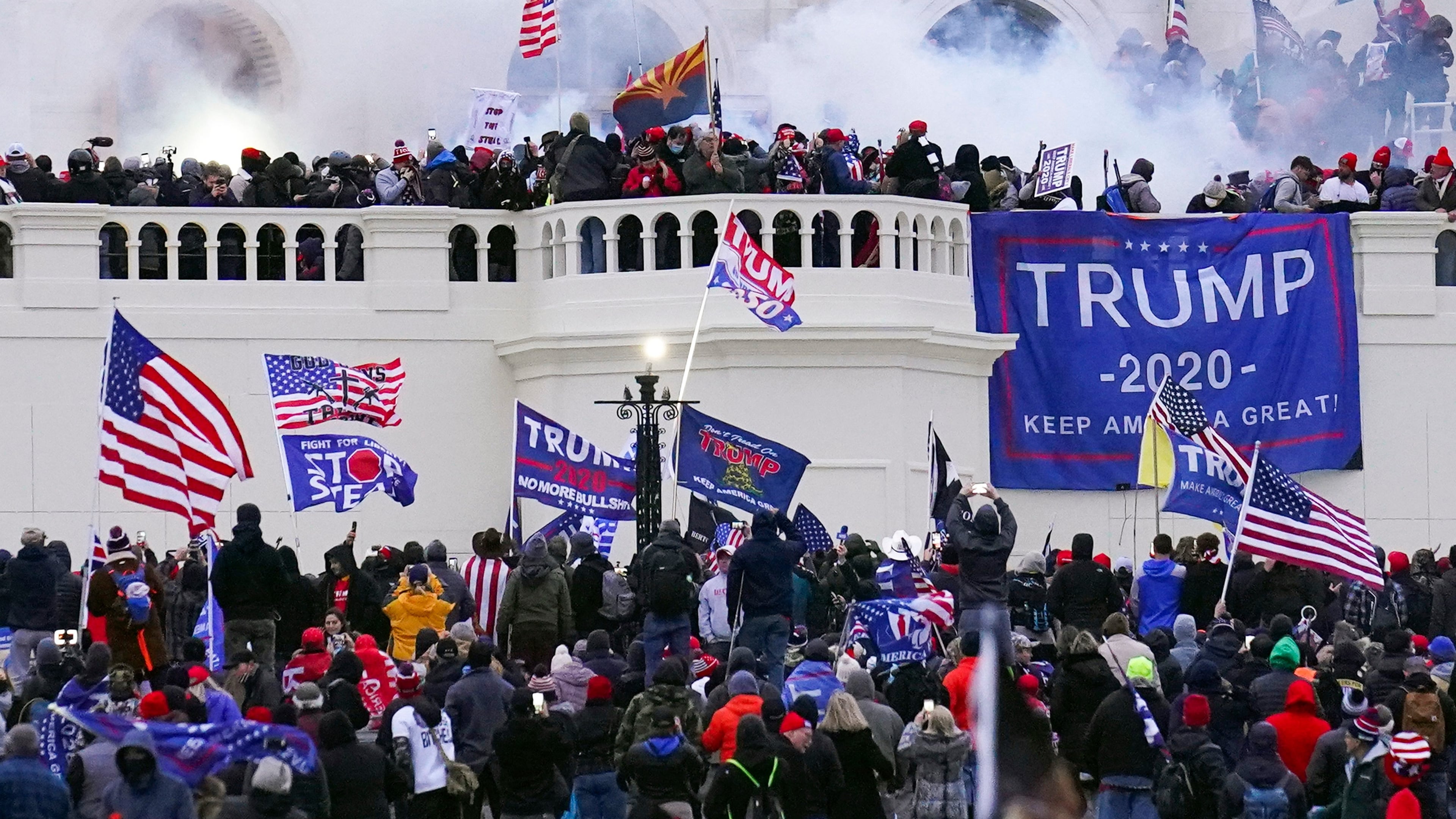 FILE - Rioters storm the West Front of the U.S. Capitol Jan. 6, 2021, in Washington. (AP Photo/John Minchillo, File)