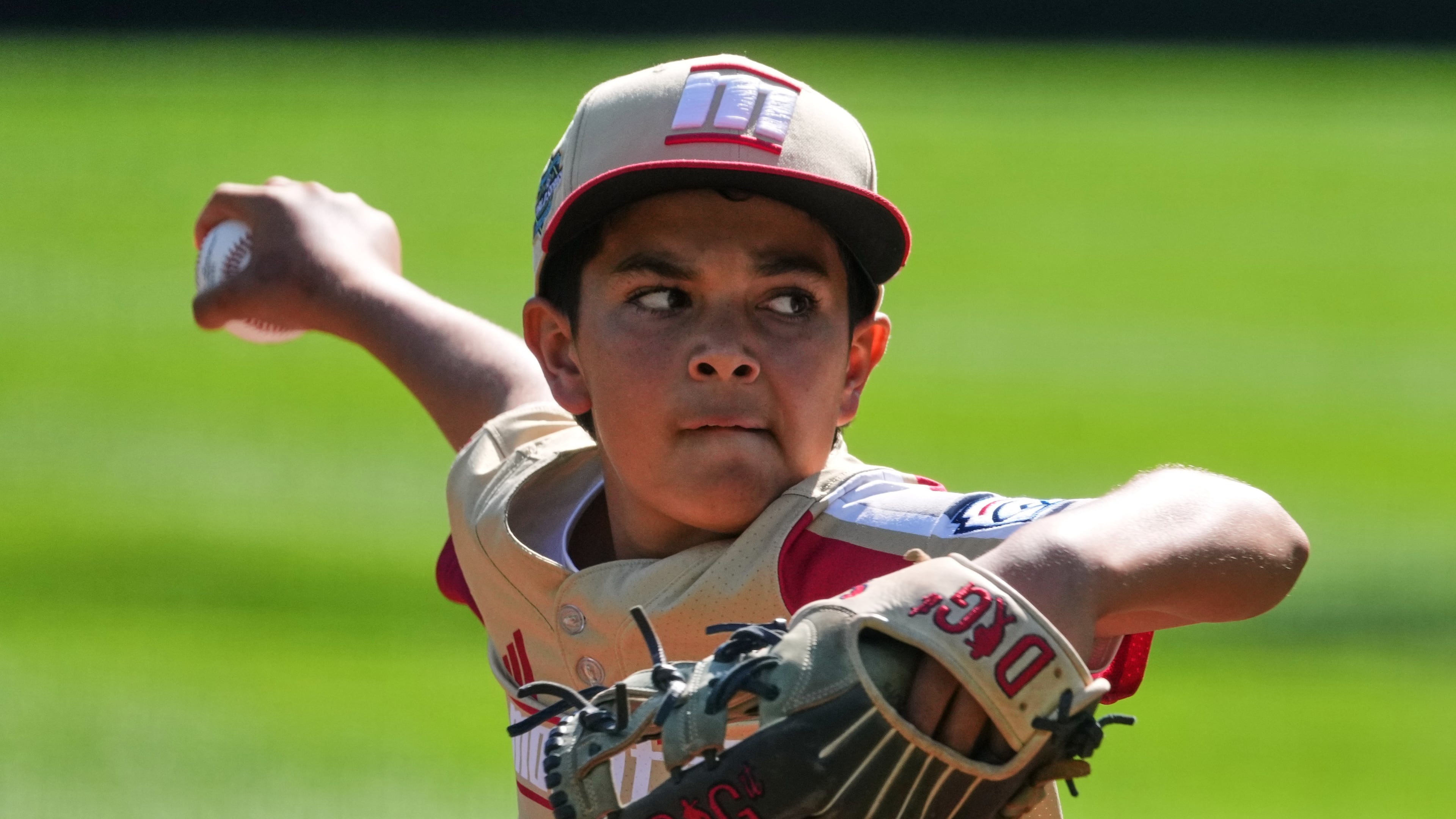 Henderson, Nev.'s Owen Guzman delivers during the first inning of the United States Championship baseball game against Hamilton, Ohio, at the Little League World Series tournament in South Williamsport, Pa., Saturday, Aug. 29, 2026. (AP Photo/Gene J. Puskar)