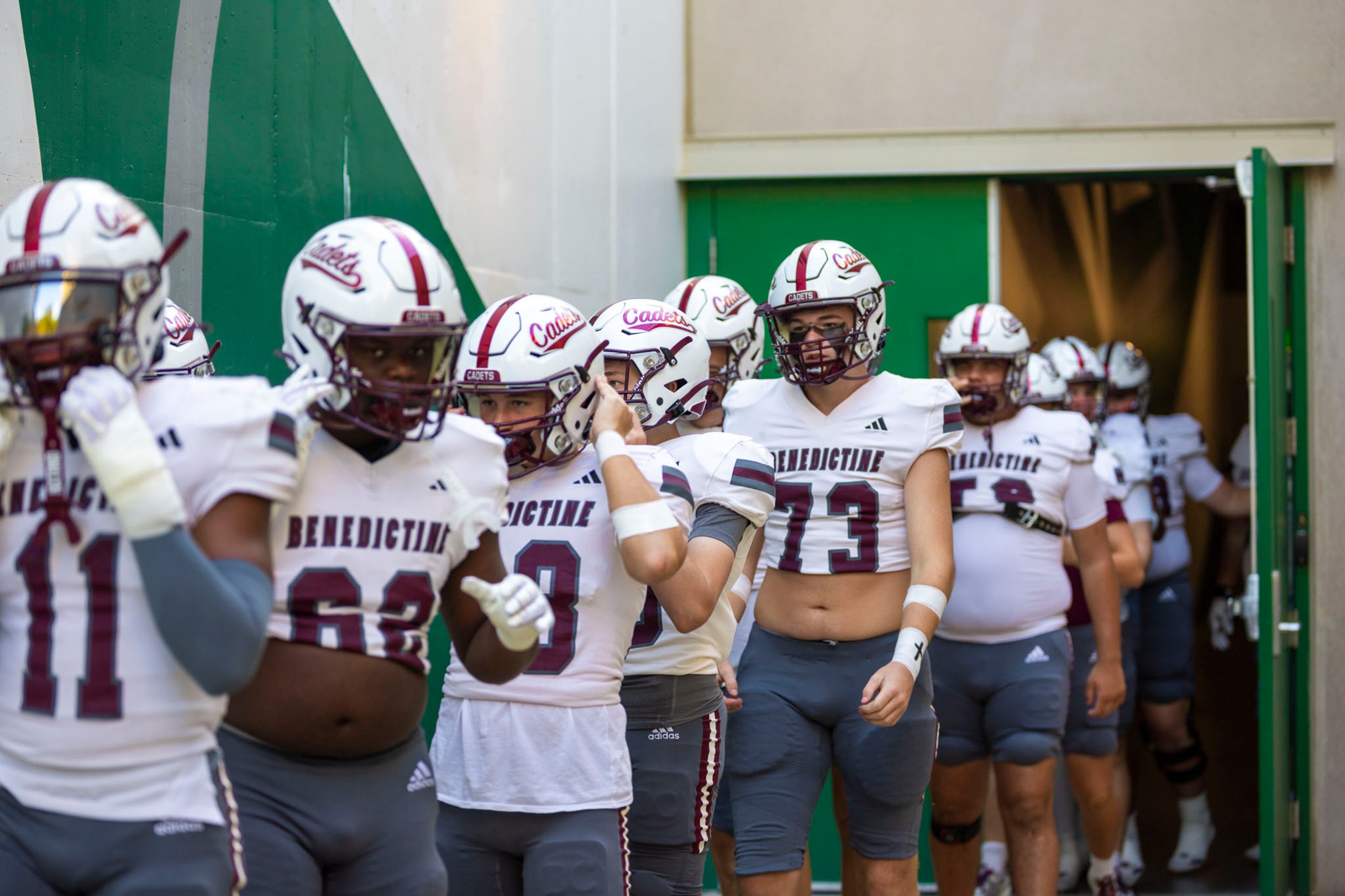 Benedictine players walk out of the locker rooms against Westminster at Fritz Orr Field in Atlanta, GA on Friday, Sept. 19th, 2025. (Oscar Guevara Saenz for the AJC)