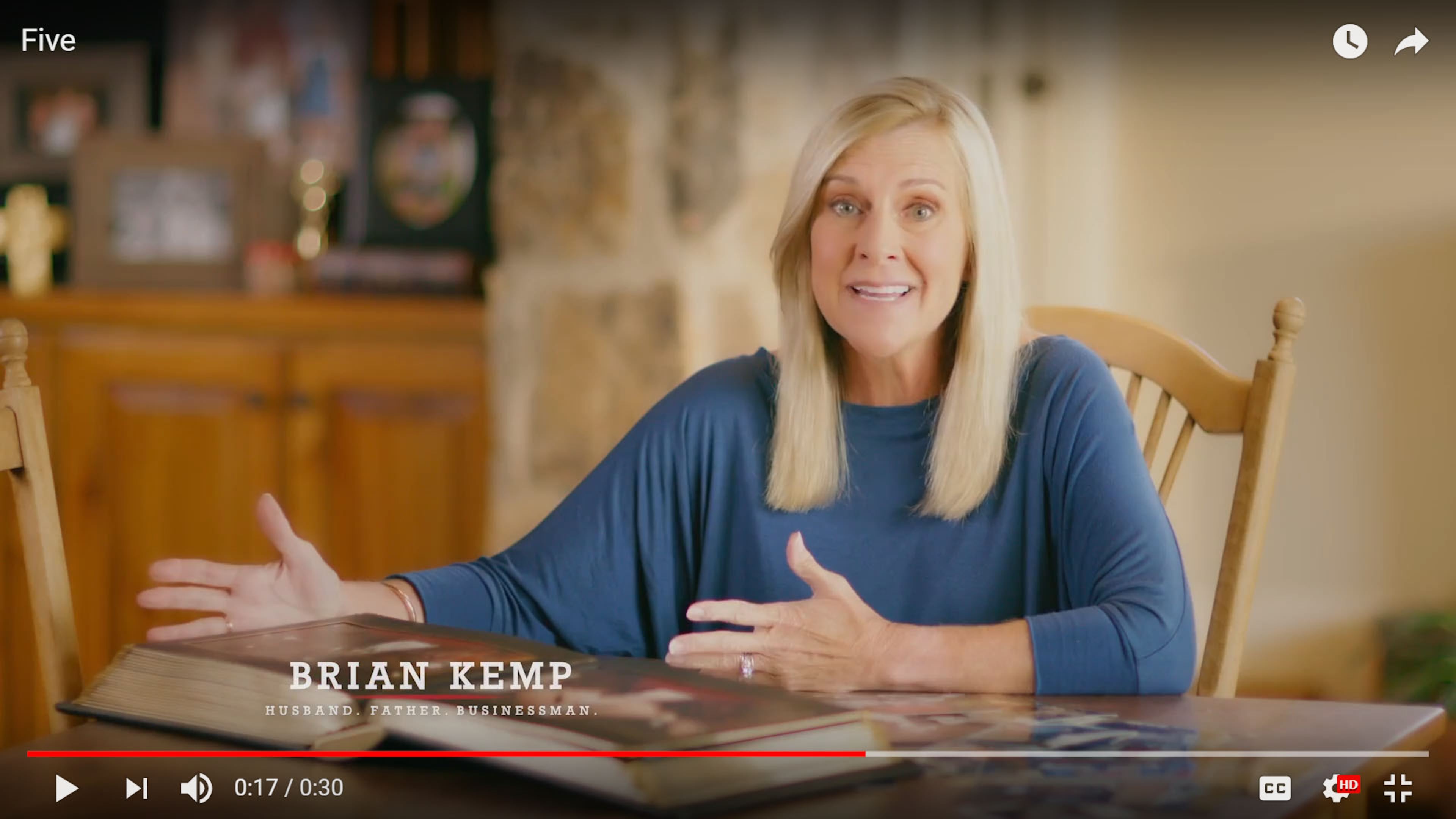 Screenshot of Brian Kemp's ad featuring his wife of 24 years, Marty.