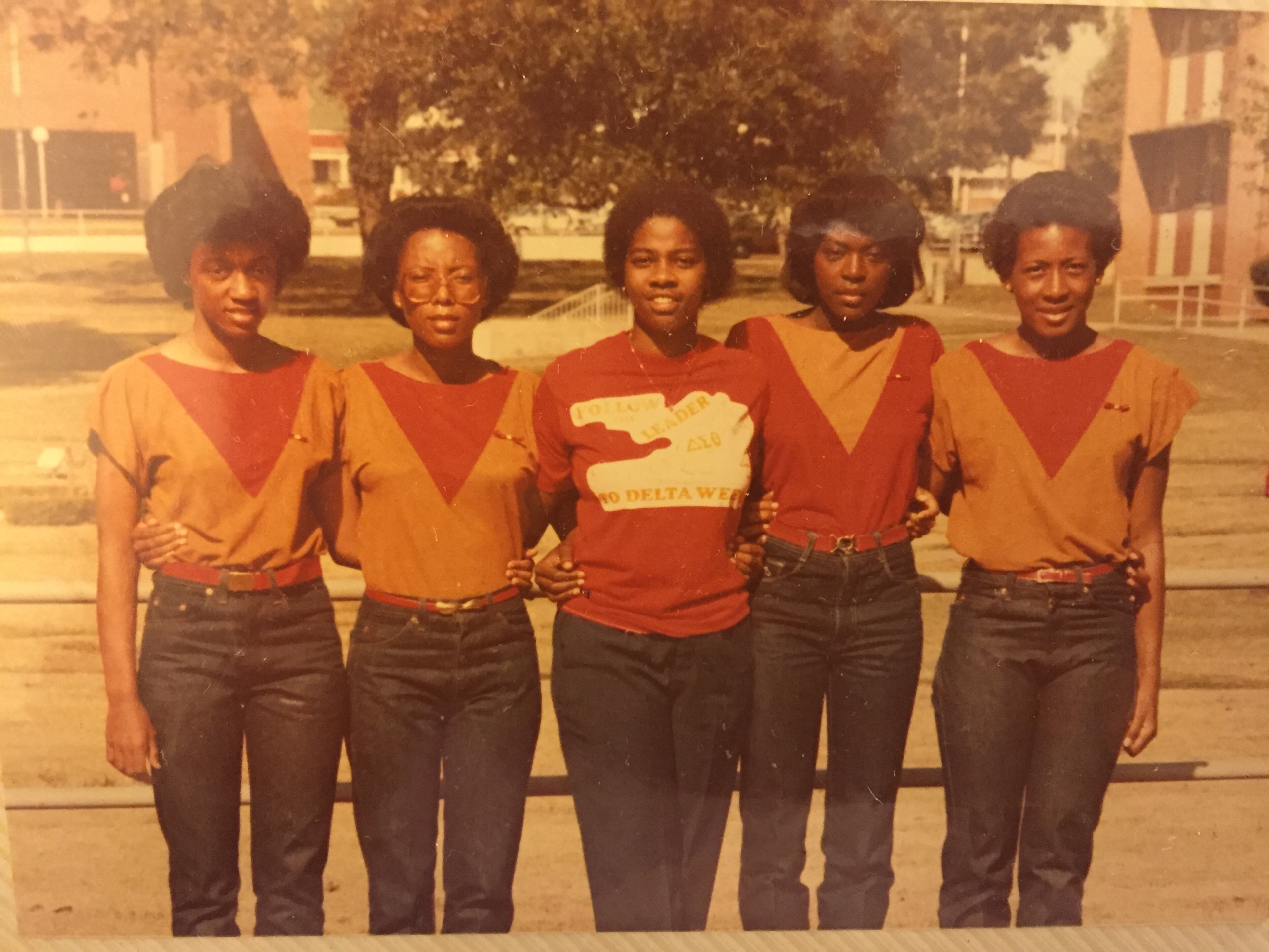 Dana Price, second from the right, with three of her line sisters and the chapter chapter president at Alabama State University in the fall of 1982. The name of the line was Thundering Twenty Plus One.