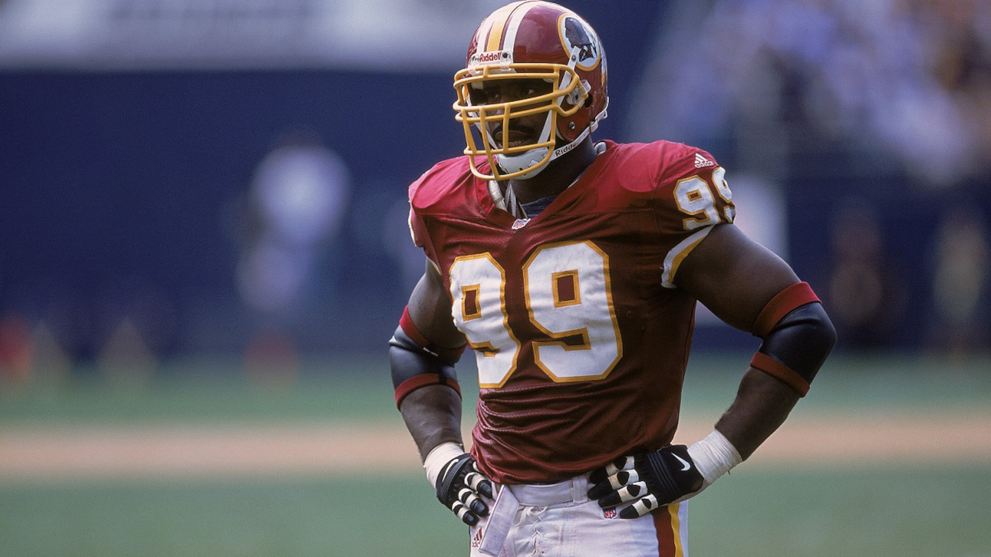 Marco Coleman of the Washington Redskins looks on during the game against the San Diego Chargers at Qualcomm Stadium in San Diego, California. (Stephen Dunn /Allsport)