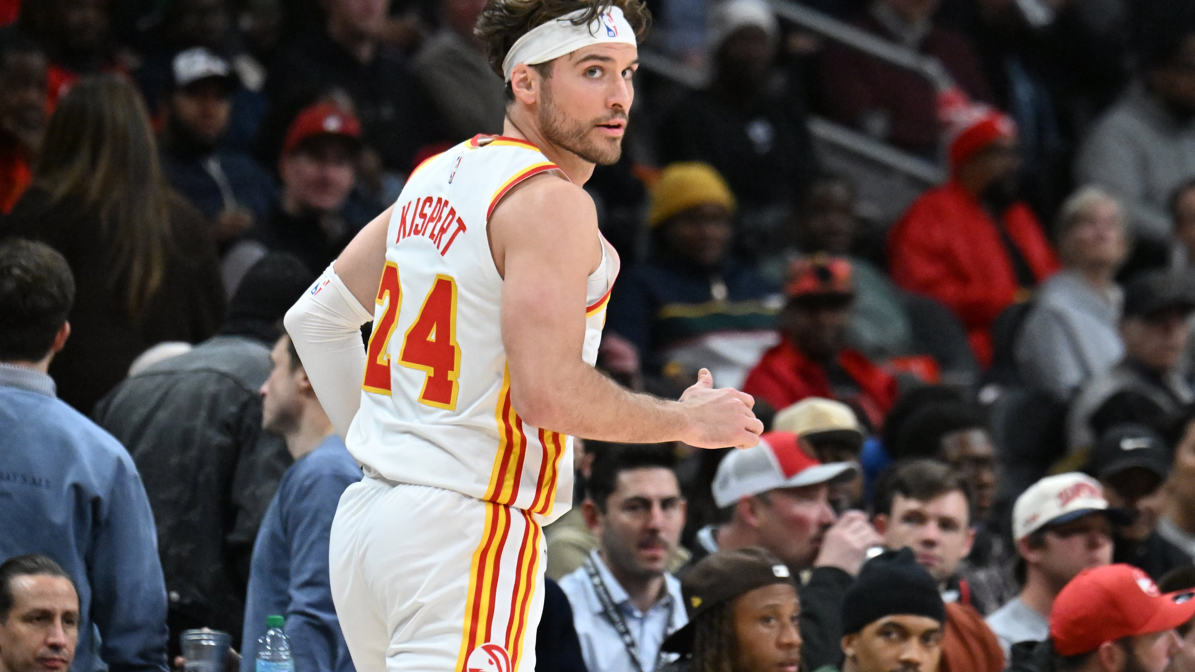 Atlanta Hawks forward Corey Kispert said it felt weird playing his former teammates, but that didn't stop him from having a career game. (Hyosub Shin/AJC)