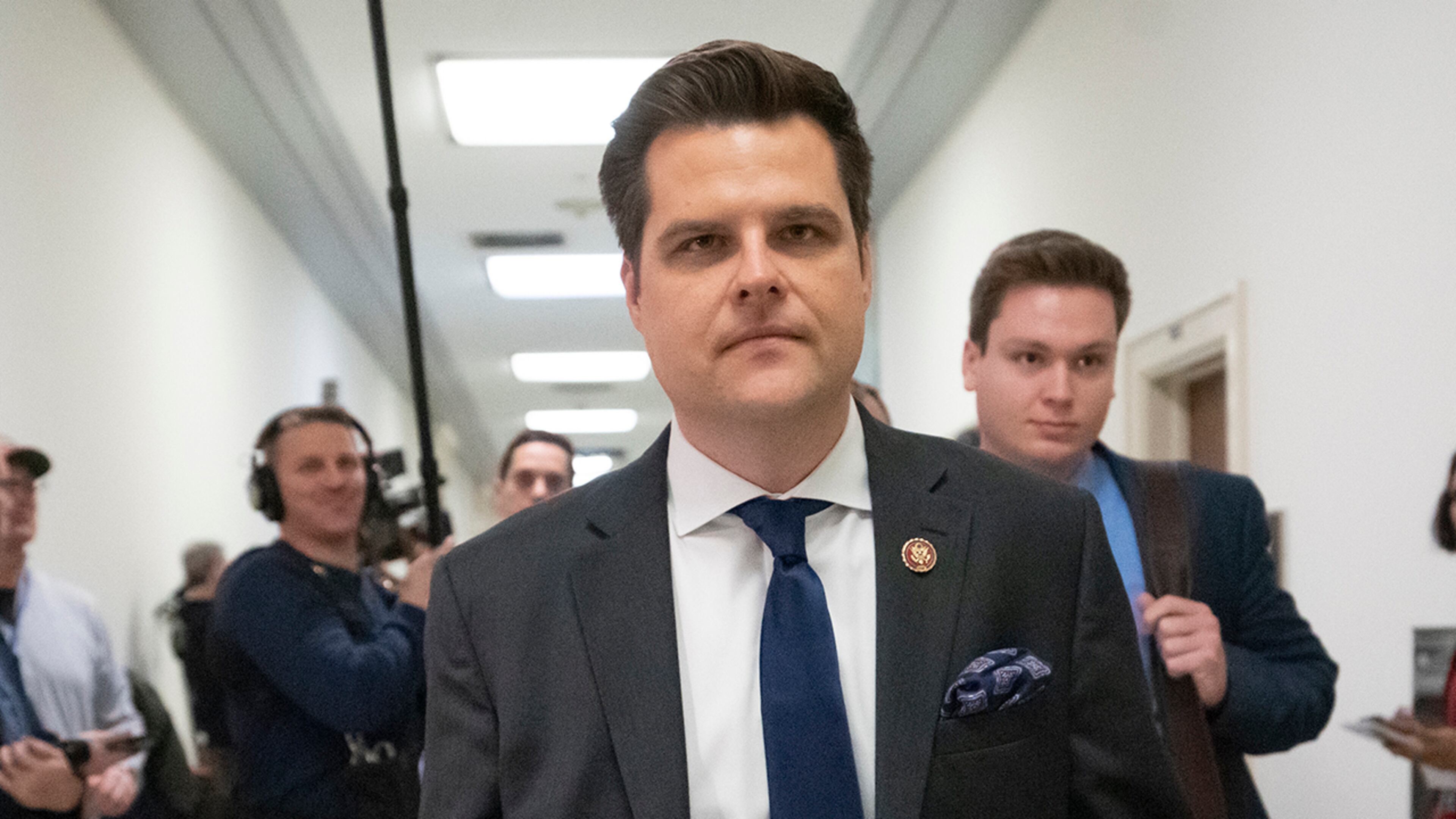 Rep. Matt Gaetz, R-Fla., a member of the House Judiciary Committee, walks past a House Oversight hearing on Capitol Hill in Washington, on Wednesday, Feb. 27, 2019. (AP Photo/J. Scott Applewhite)