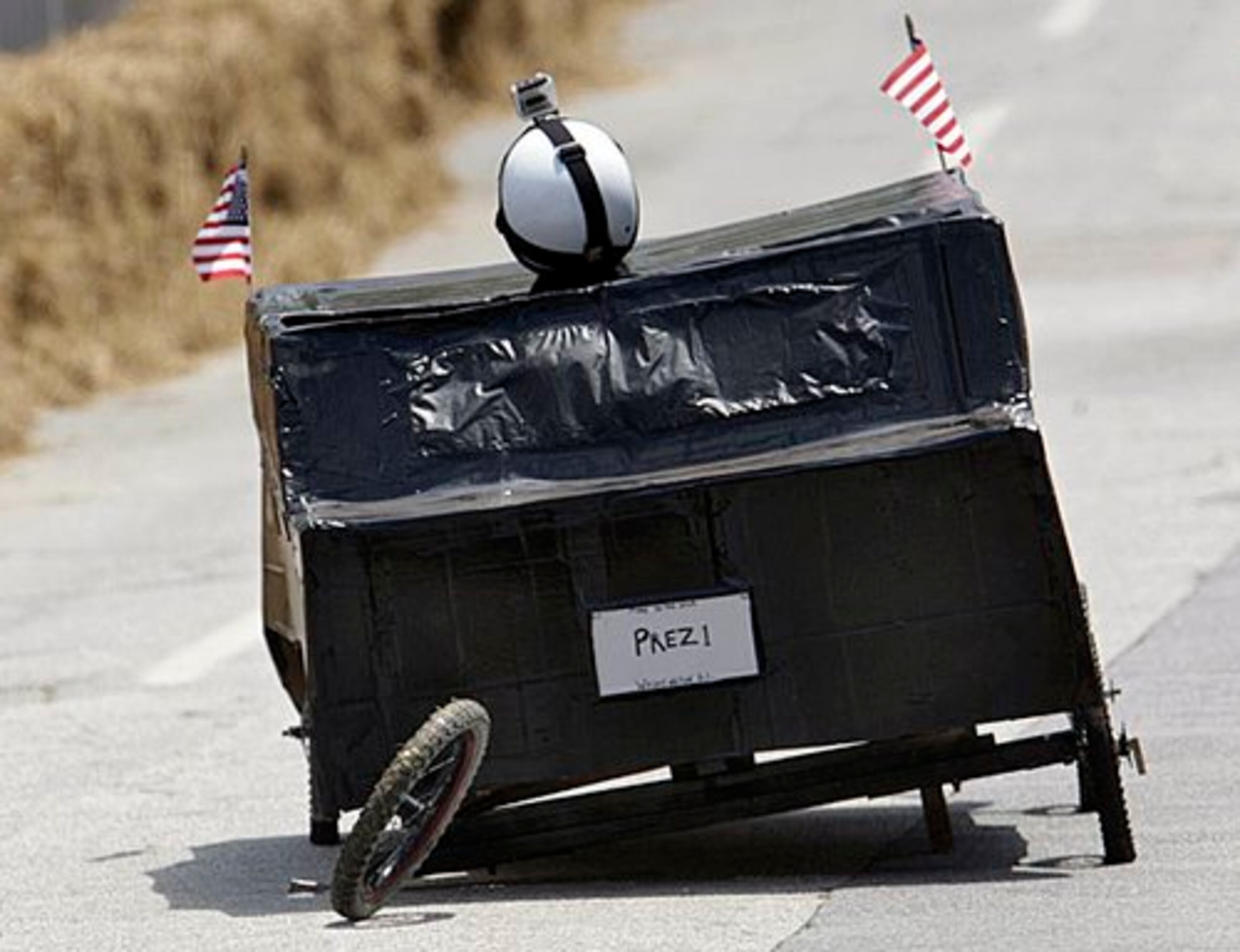 Entry #5, "The Prezidents of the United States" loses a wheel during The Red Bull Soapbox race on Saturday, June 9, 2012.