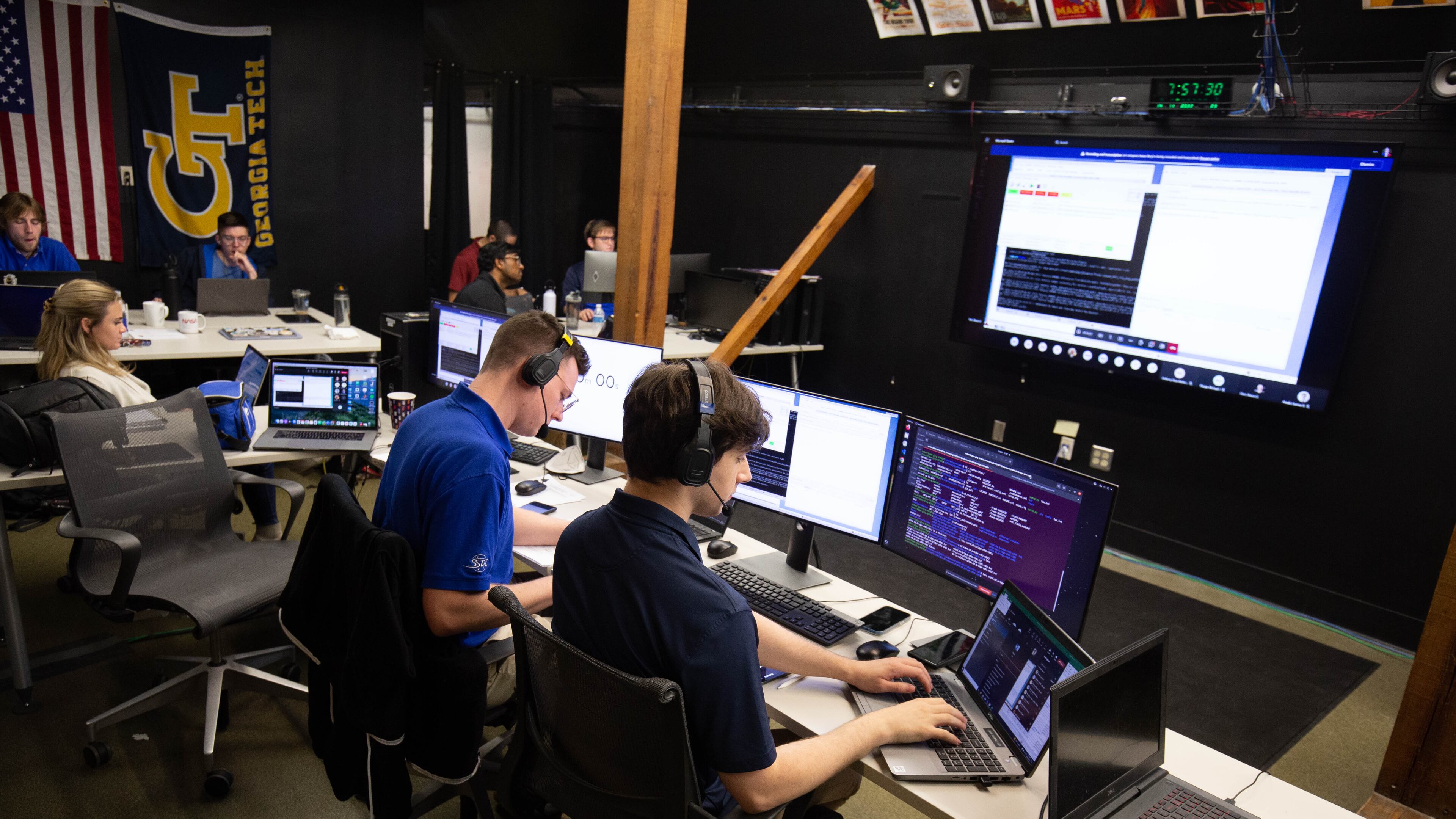 The Georgia Tech site of mission control for Lunar Flashlight is shown in this photograph from October that was taken as the team conducted a readiness test. (Courtesy of Georgia Tech)