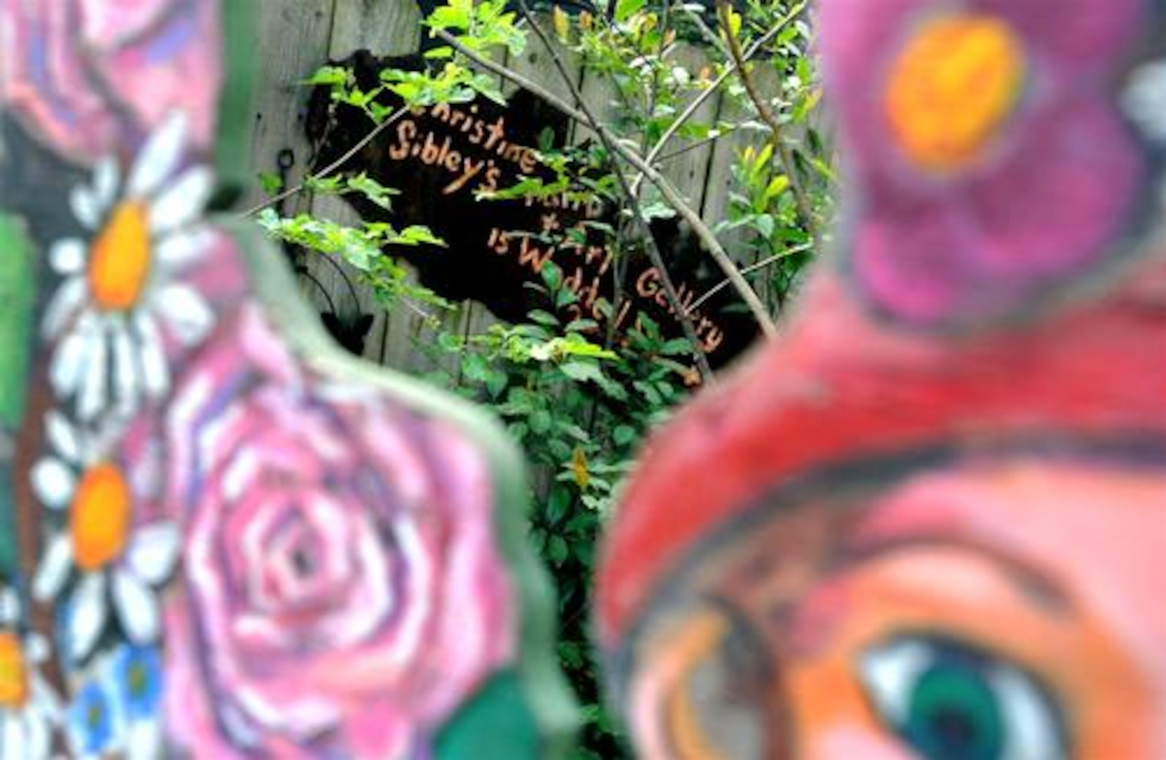 The original Urban Nirvana sign that hung at the vibrantly funky oasis shop that once stood on DeKalb Avenue. It now rests in the garden of Angela Carrington, a longtime friend of local artist Christine Sibley.