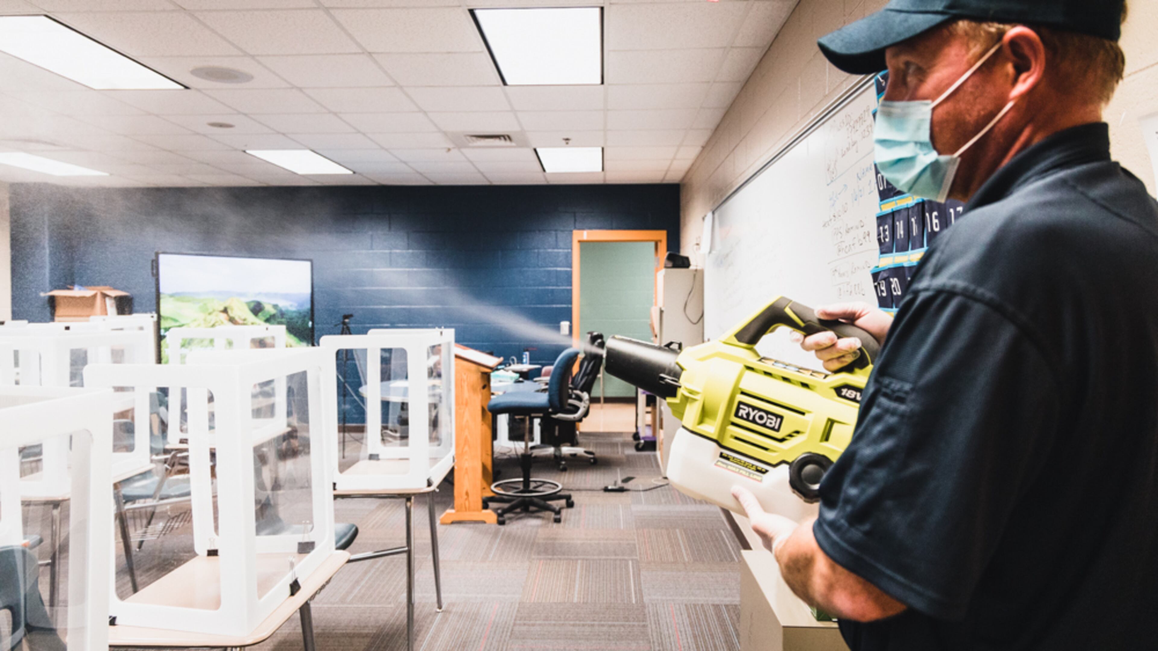 Marietta City Schools purchased foggers to expel a mist of disinfectant into the air as part of its response to the coronavirus pandemic. Credit: Marietta City Schools