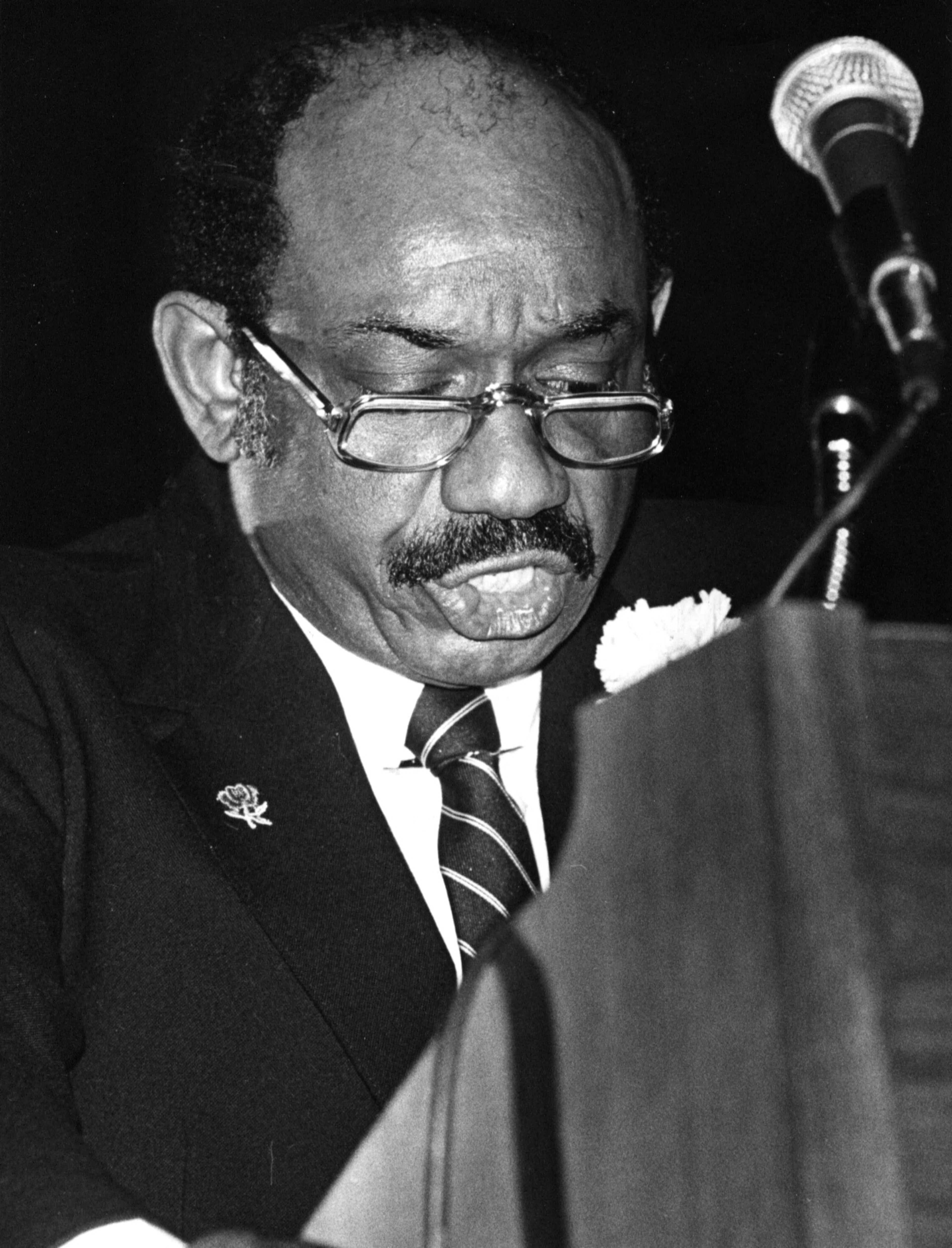 Herman Russell was President of the Atlanta Chamber of Commerce when this photo was taken on December 11, 1980.
