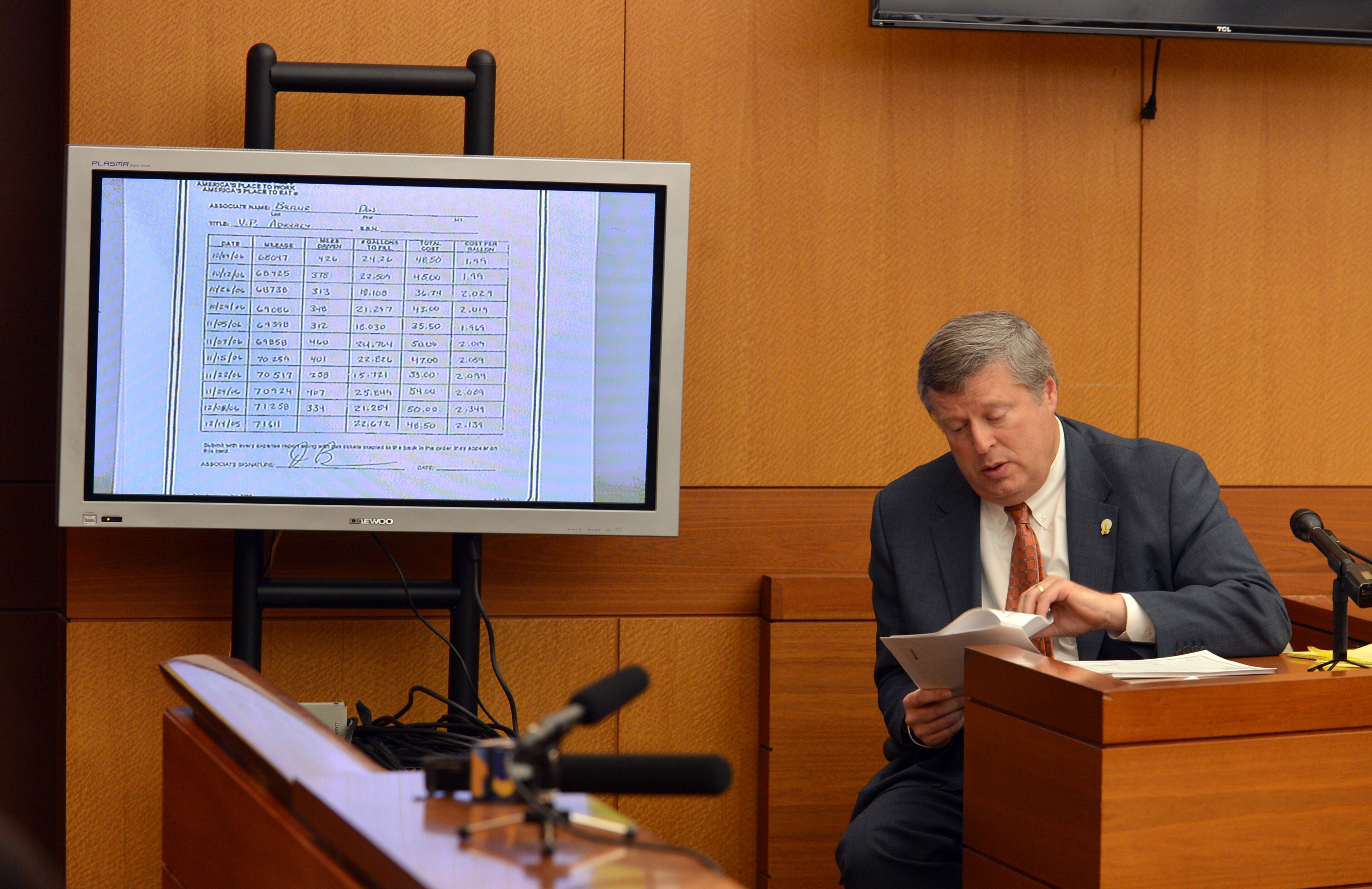 Sen. Don Balfour, R-Snellville looks over part of an expense report submitted to his employer, Waffle House Wednesday December 18, 2013. Balfour is charged with filing false expense claims and theft. Balfour has said he made mistakes on his expense reports but did nothing wrong intentionally. BRANT SANDERLIN /BSANDERLIN@AJC.COM