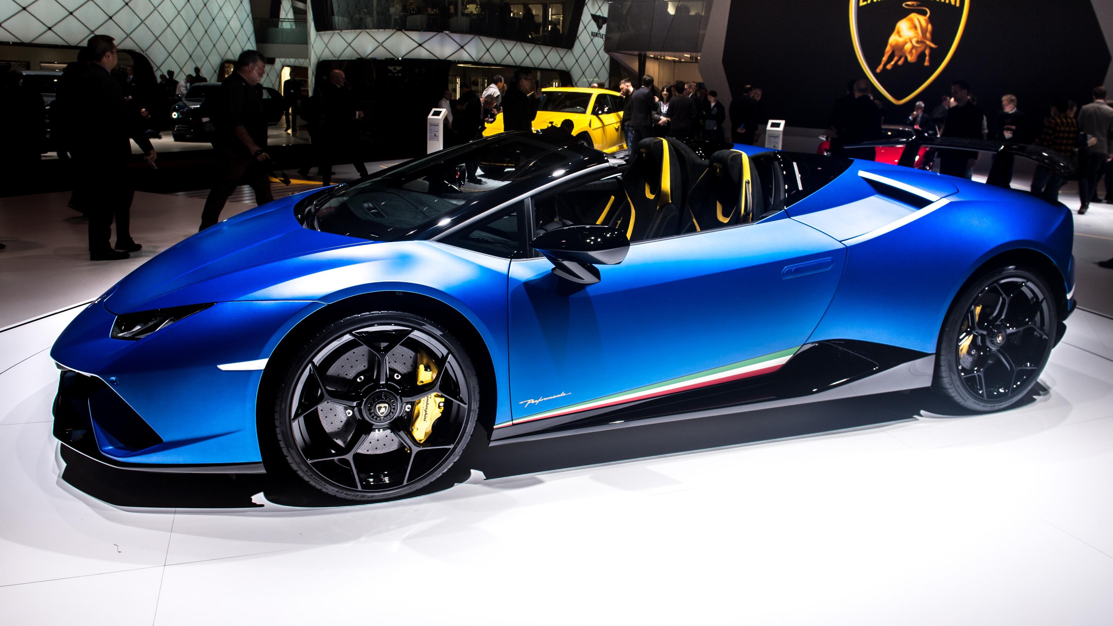 Lamborghini Huracan is displayed at the 88th Geneva International Motor Show on March 6, 2018 in Geneva, Switzerland.