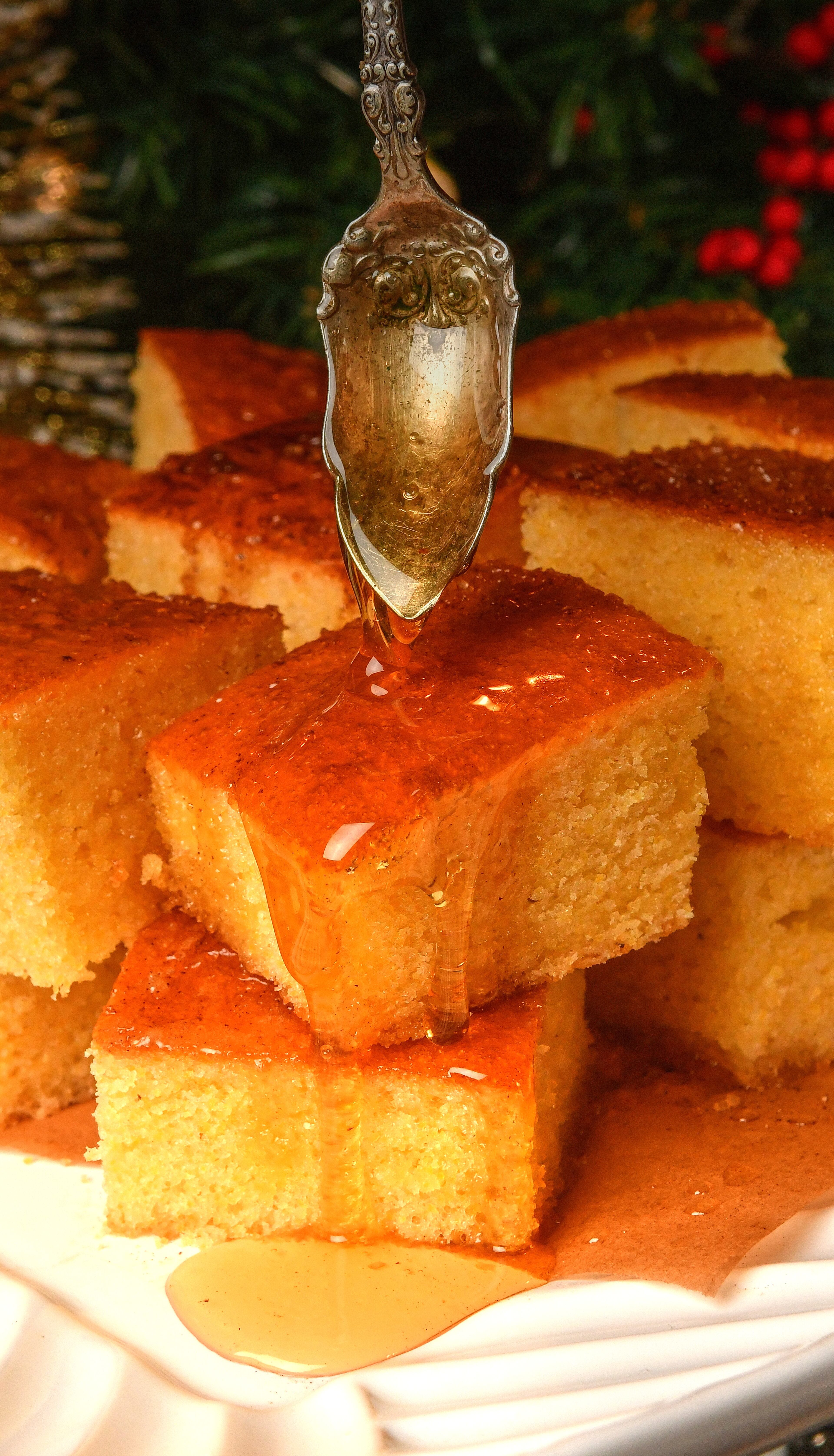 If you're looking for a moist cornbread for your holiday table, Razia Sabour's Skillet Honey Cornbread is sure to please. (Styling by Razia Sabour / Chris Hunt for the AJC)