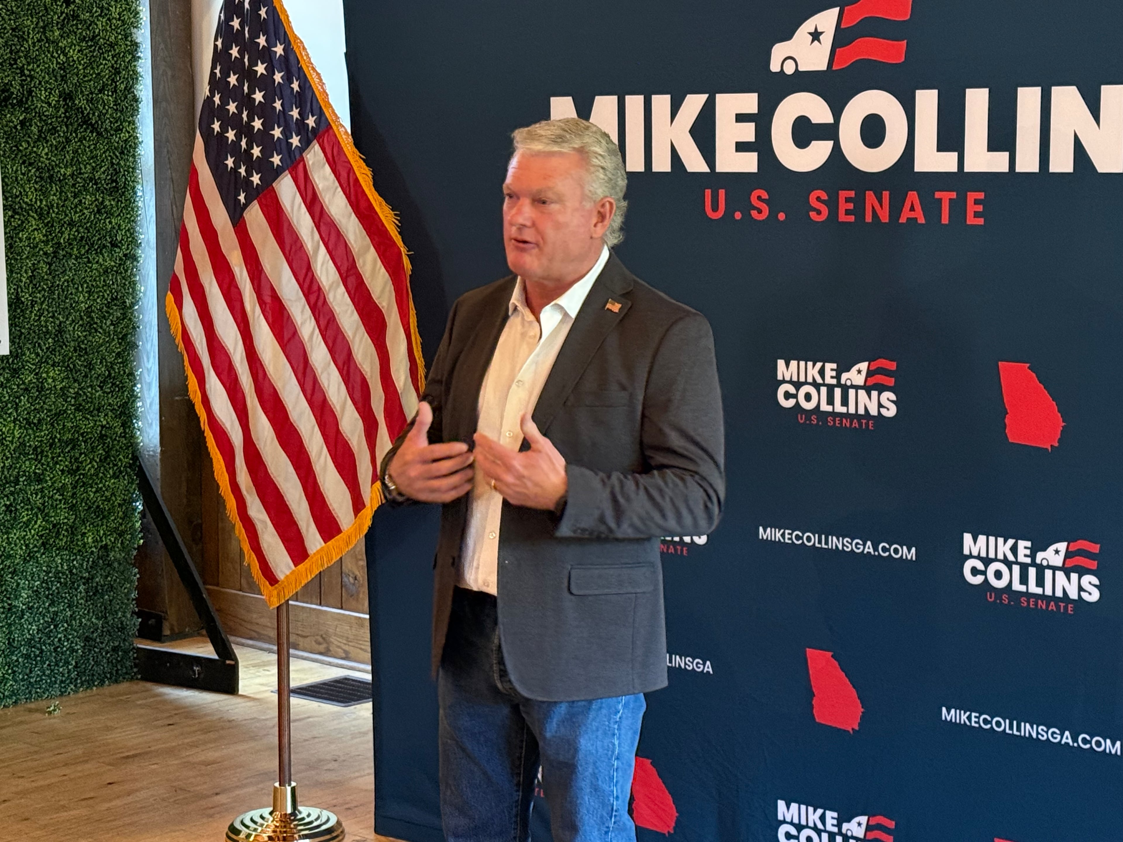 U.S. Rep. Mike Collins stumps in Acworth on Monday.