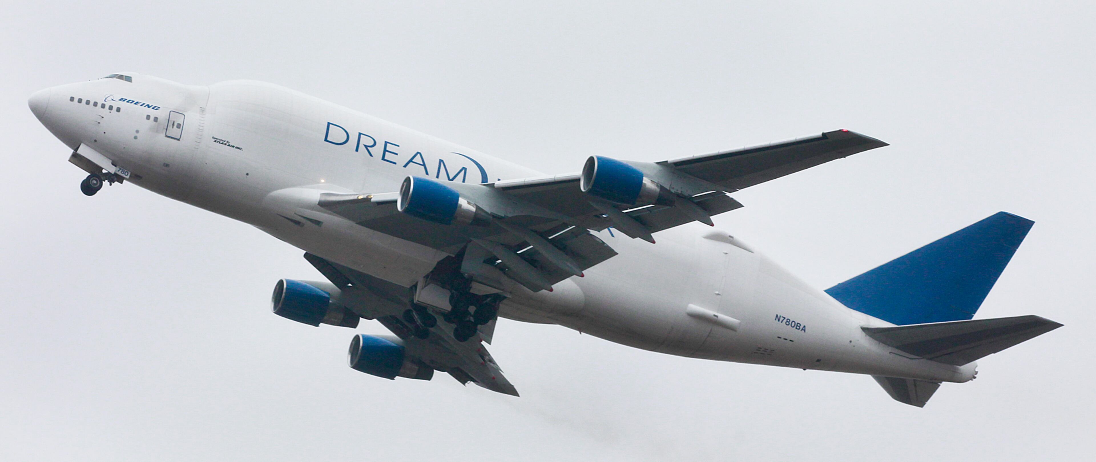 A Boeing 747 "Dreamlifter" takes off Thursday, Nov. 21, 2013, the day after it mistakenly landed at Col. James Jabara Airport in Wichita, Kan. The jet landed Wednesday evening at the airport, about 8 miles north of its intended destination, the McConnell Air Force Base.