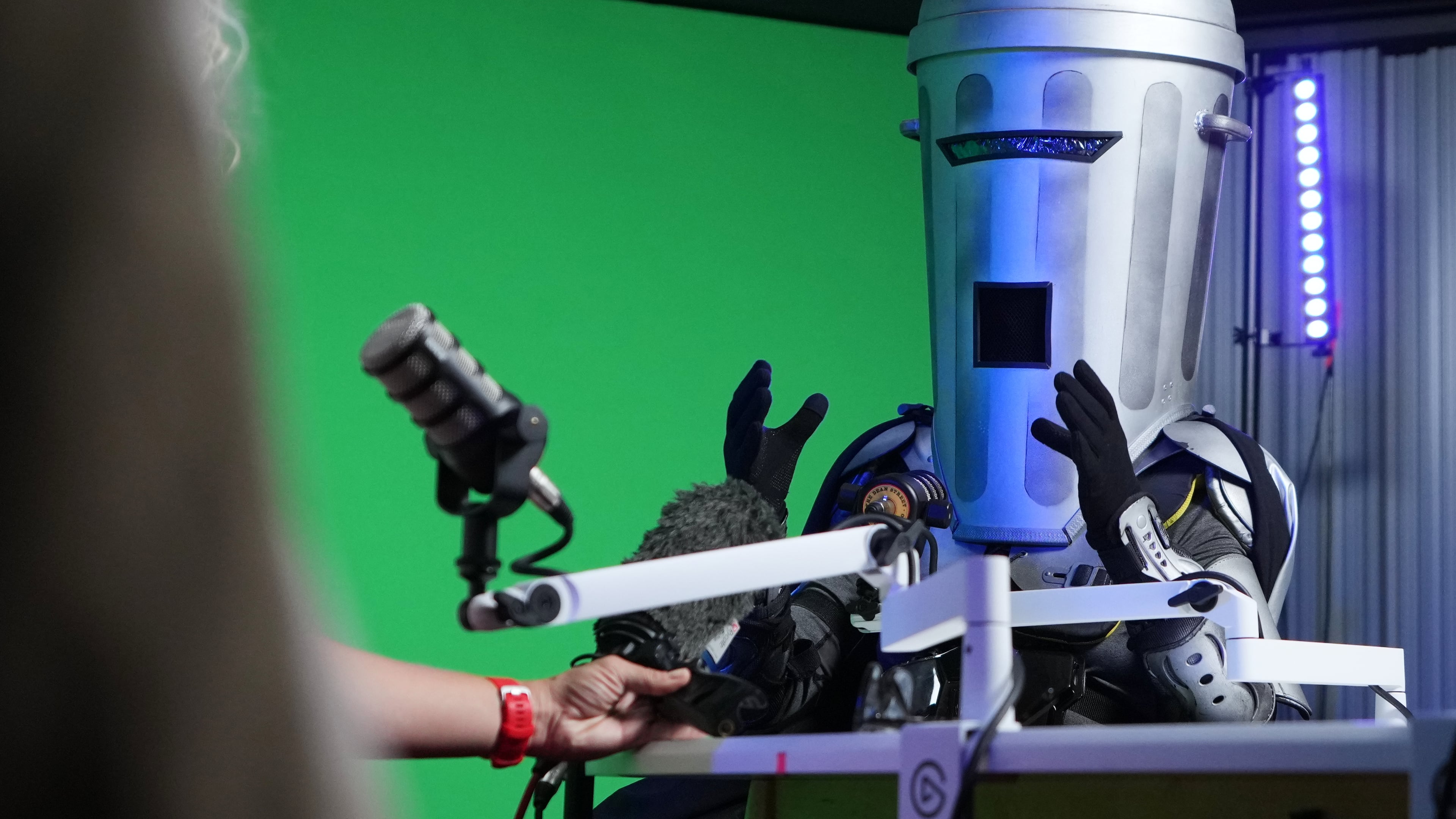 Count Binface is interviewed at a studio in London ahead of the Clacton by-election, Wednesday, July 29, 2026. (AP Photo/Kirsty Wigglesworth)